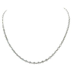 White Diaspore Rose Cut Round Necklace in 18K White Gold