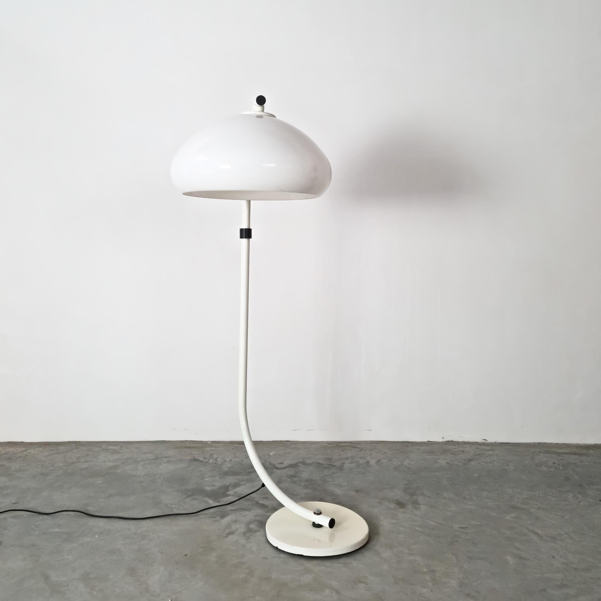 Dutch White Dijkstra flexible snake mushroom floor lamp, 1970s For Sale