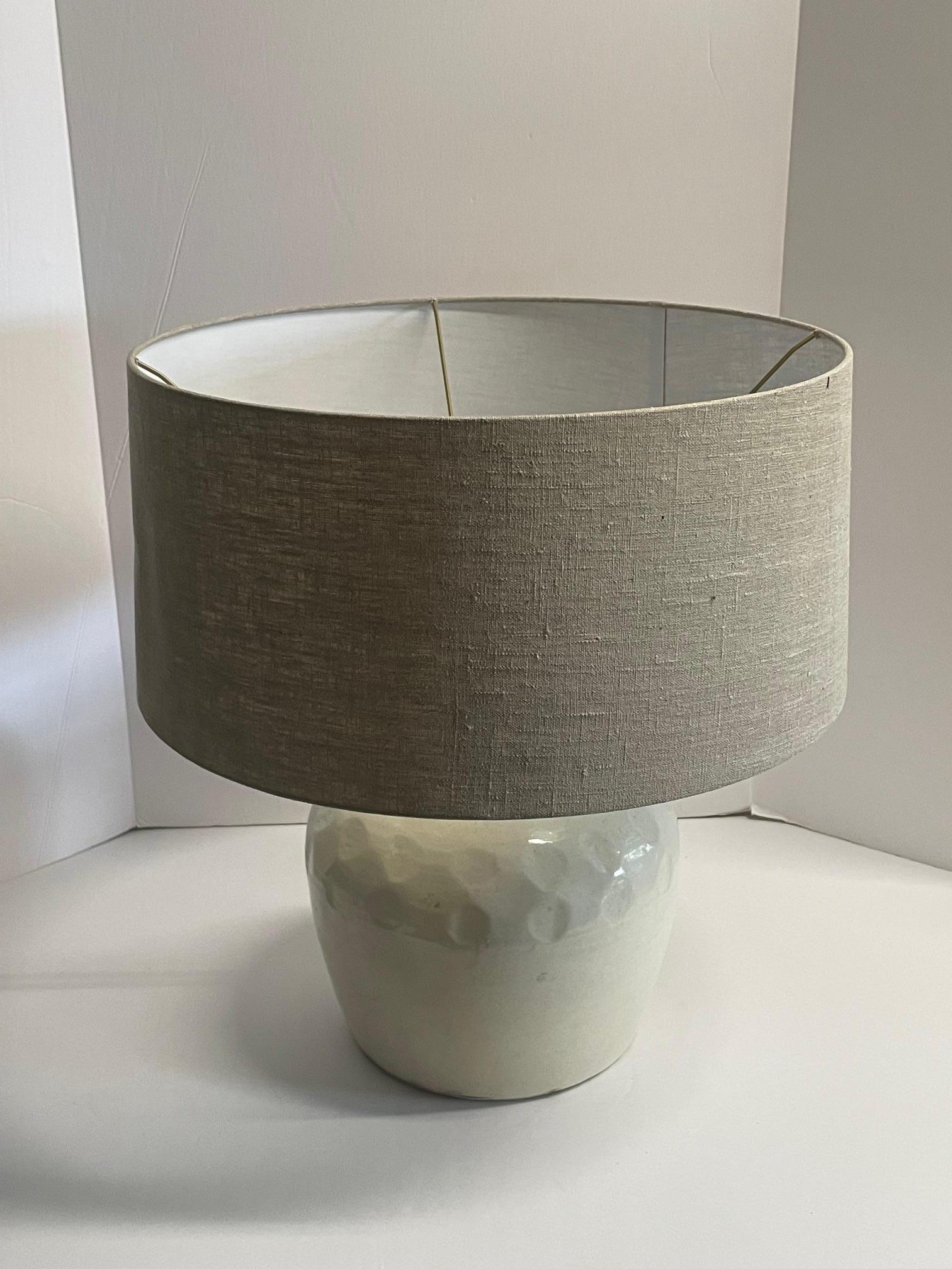 Chinese White Dimple Texture Pair Lamps With Shades, China, Contemporary