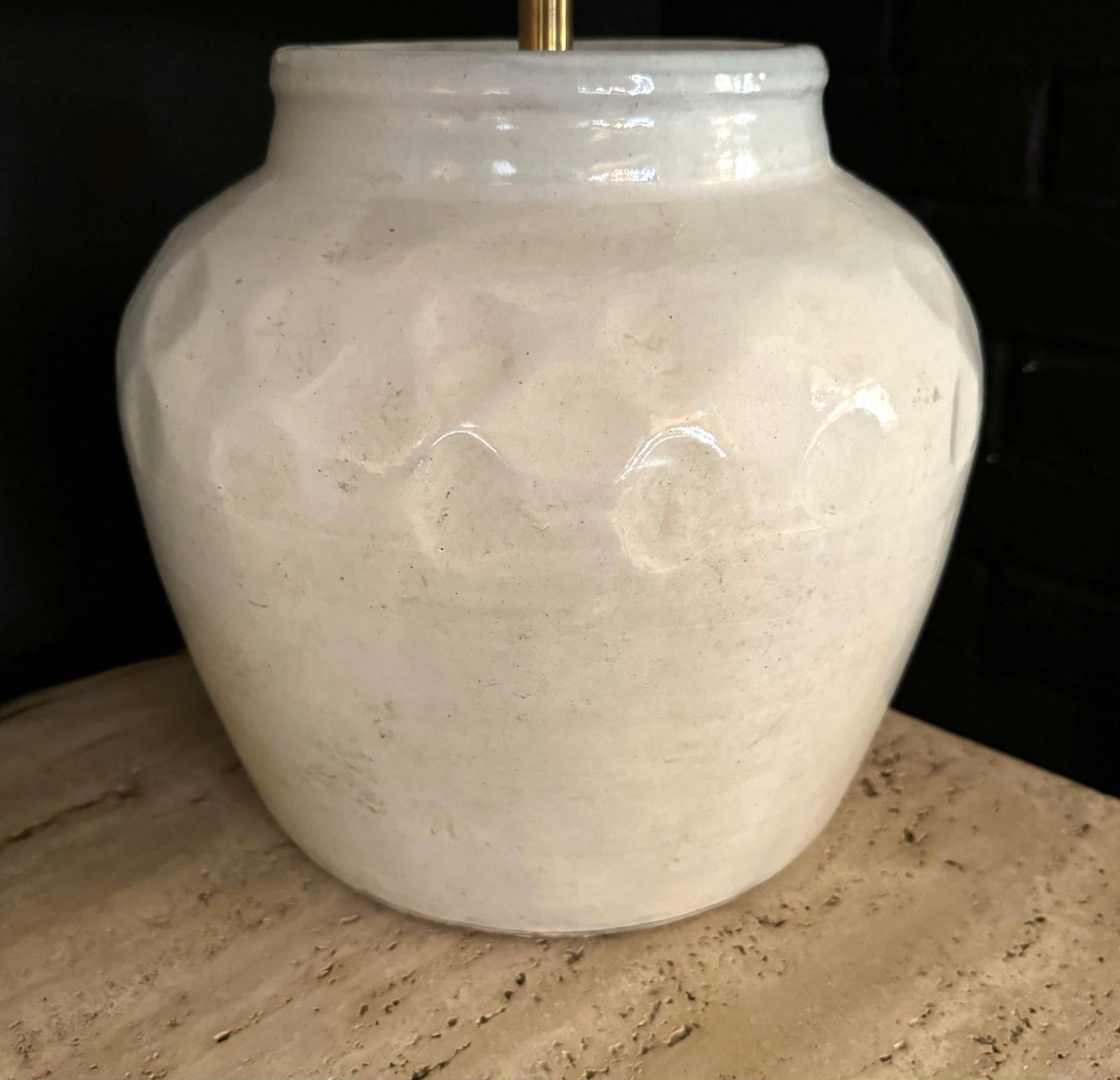 Ceramic White Dimple Texture Pair Lamps With Shades, China, Contemporary