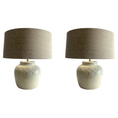 White Dimple Texture Pair Lamps With Shades, China, Contemporary