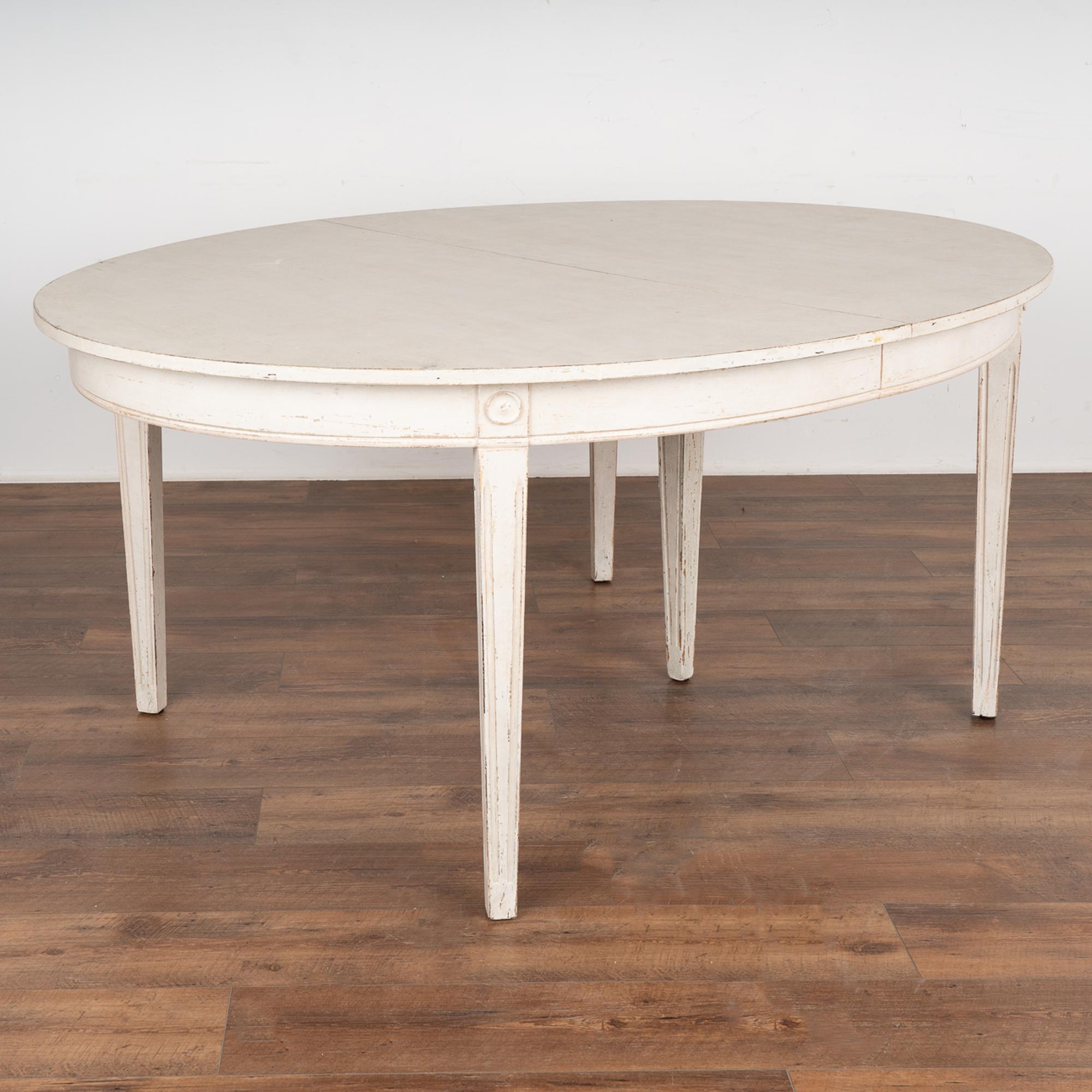 Gustavian White Dining Table With 3 Leaves, Sweden circa 1860-80