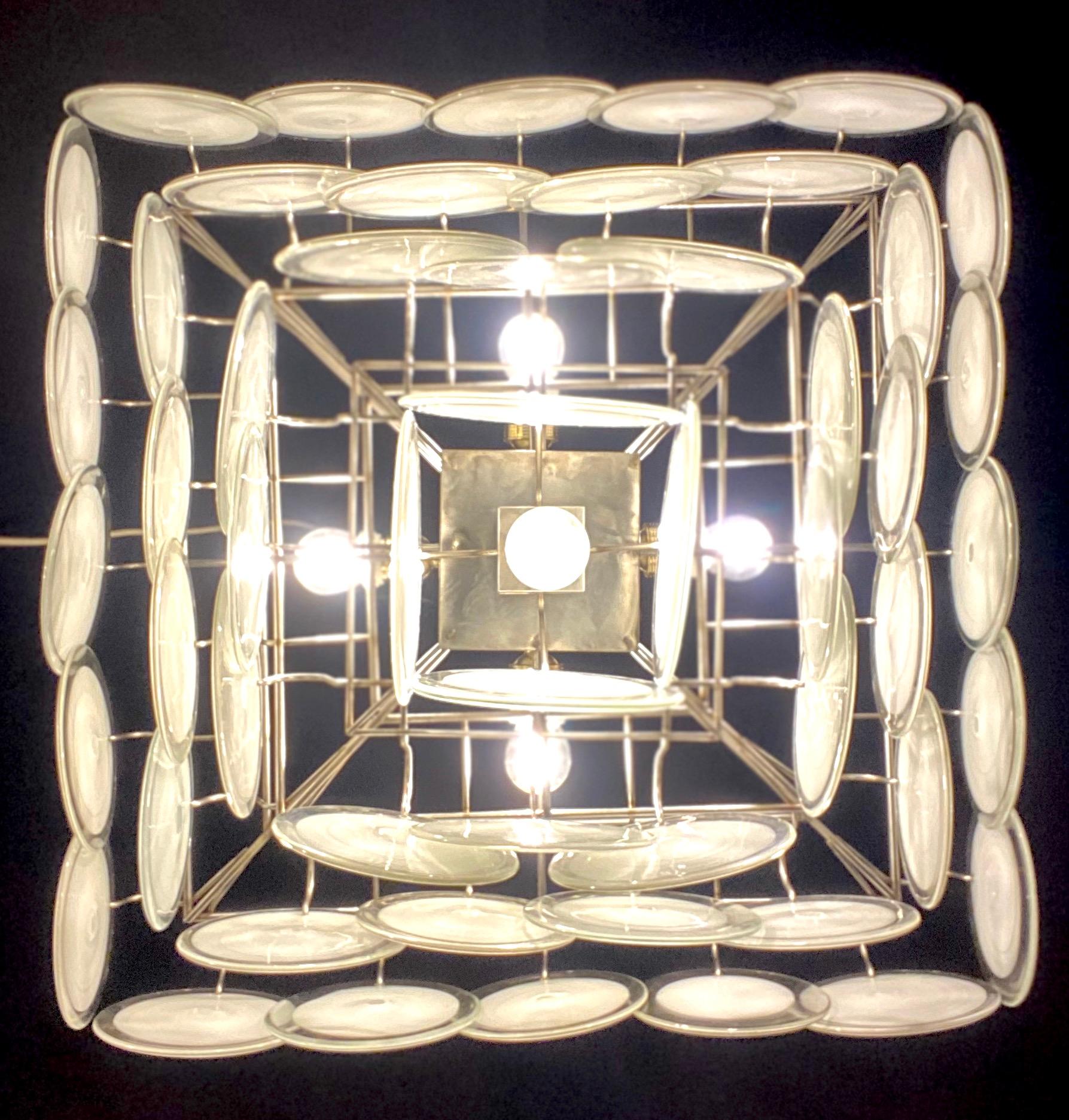 Italian White Disc Murano Chandelier, 1970s For Sale