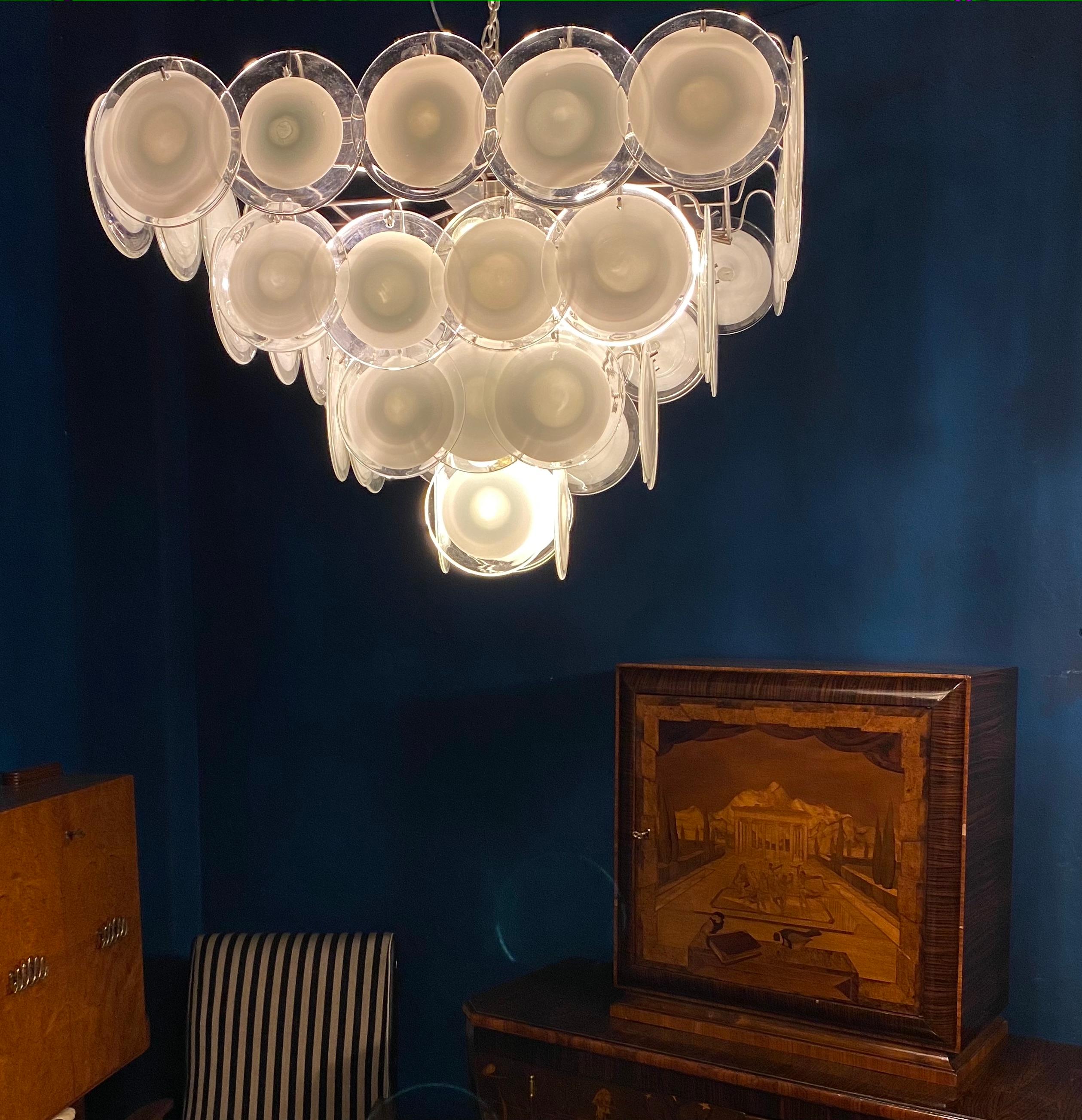 Metal White Disc Murano Chandelier, 1970s For Sale