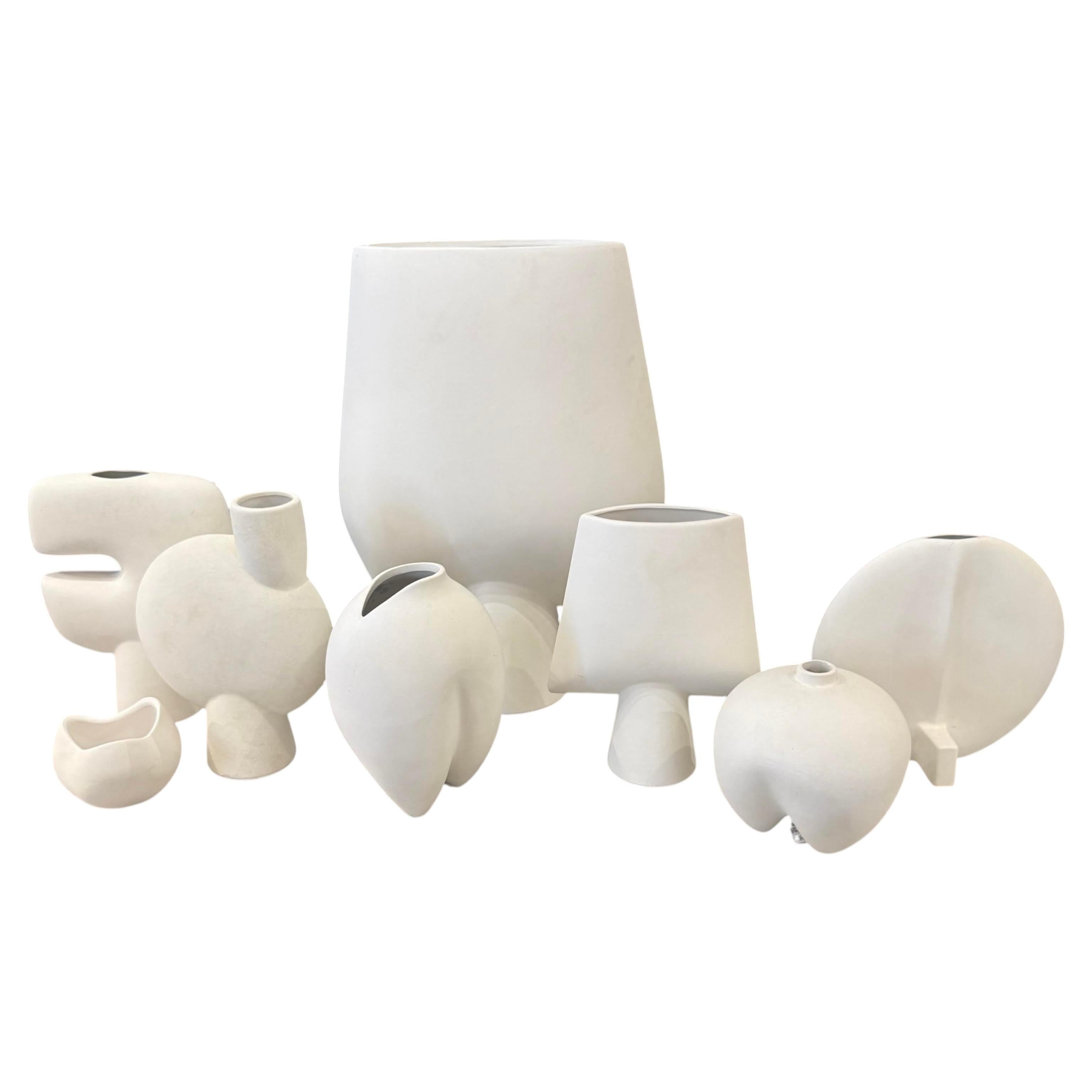 Contemporary Danish Design Ceramic Vase, White Glaze, Mini Disc Shape, New