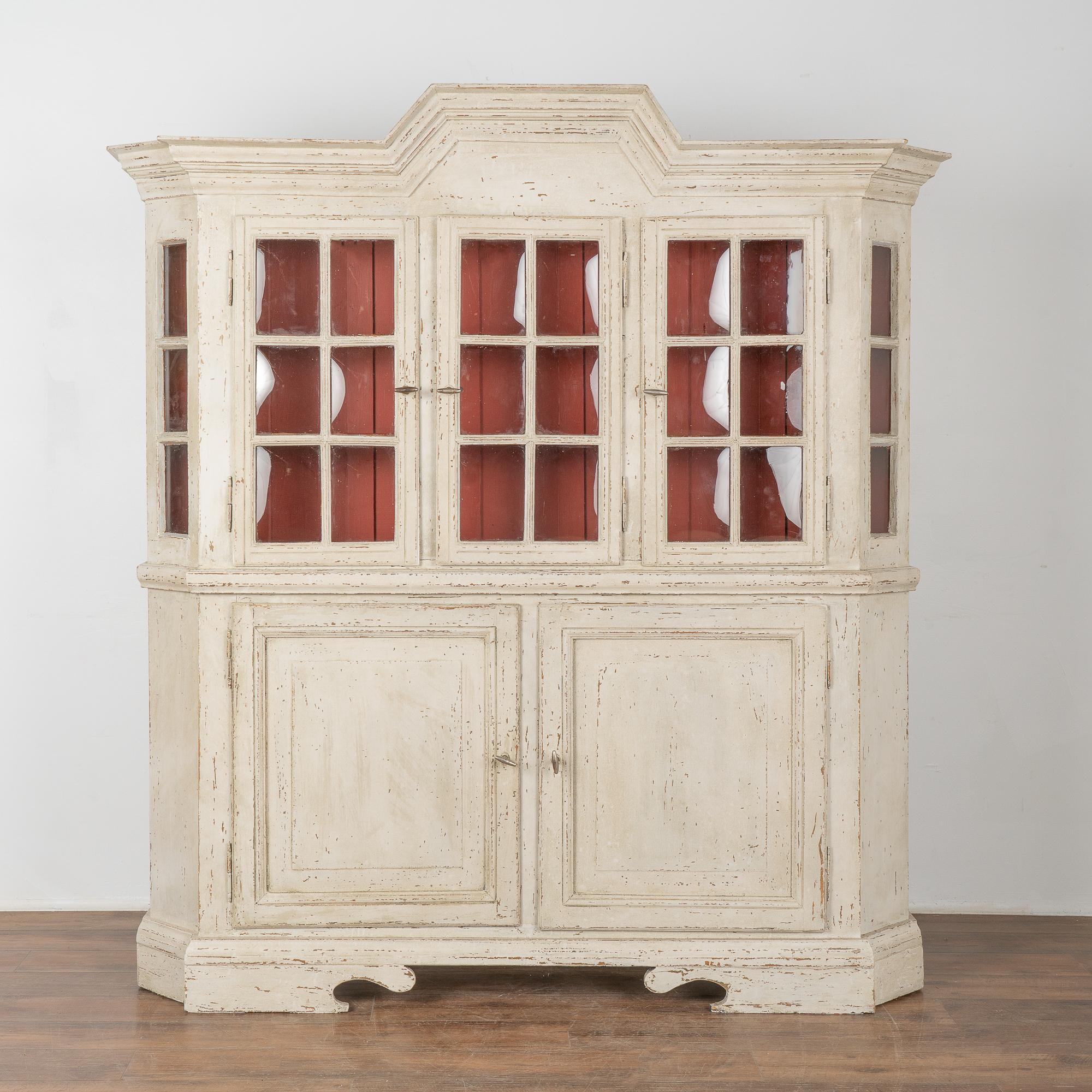 Swedish White Display Cabinet Cupboard with Pane Glass Doors, Sweden circa 1860-80 For Sale