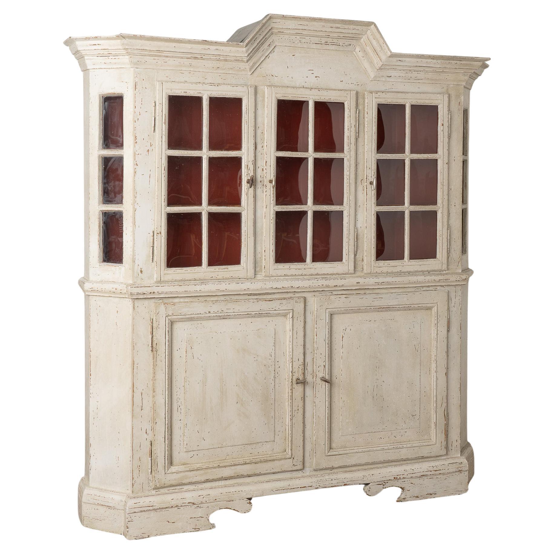 White Display Cabinet Cupboard with Pane Glass Doors, Sweden circa 1860-80 For Sale