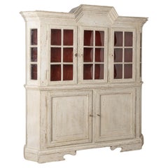 Antique White Display Cabinet Cupboard with Pane Glass Doors, Sweden circa 1860-80