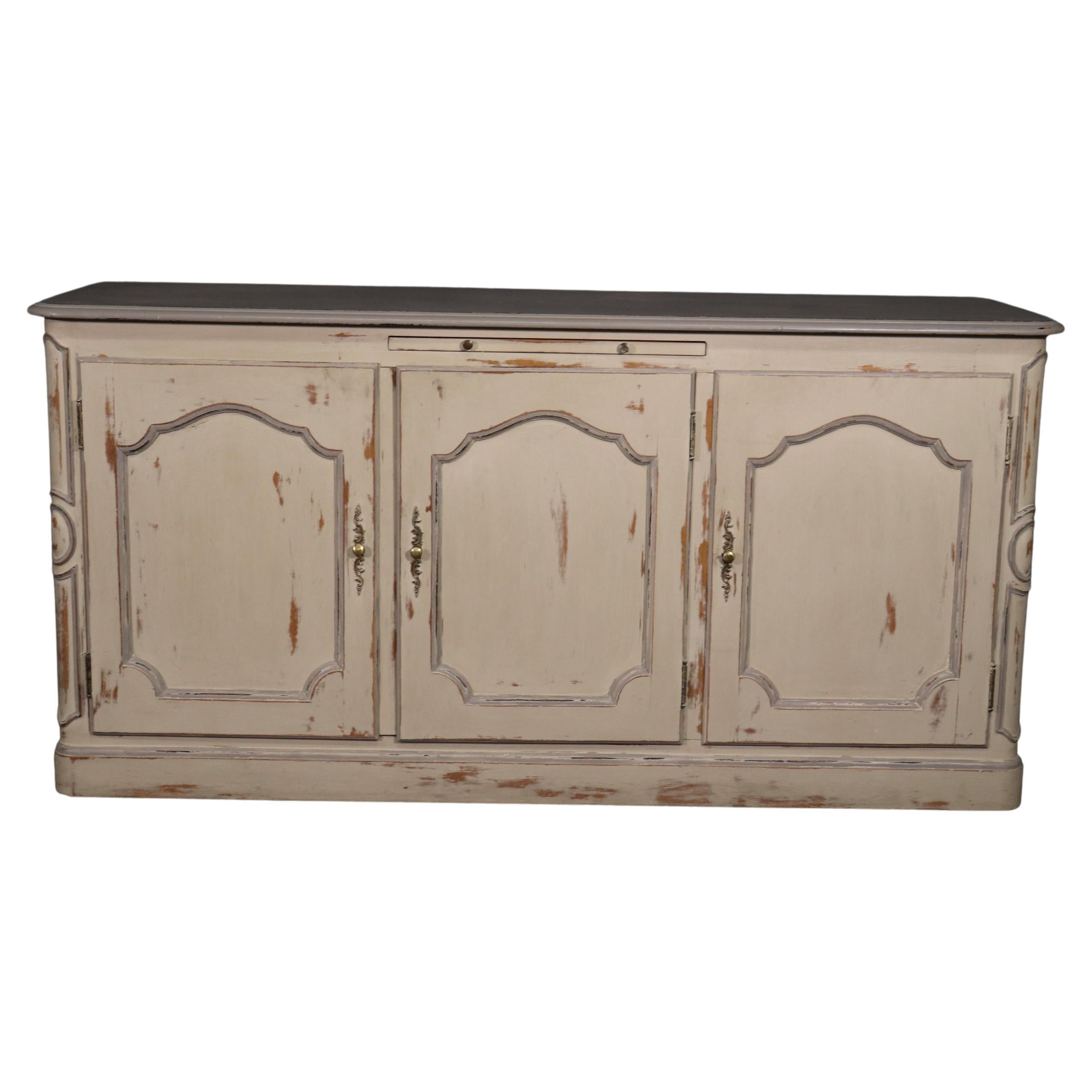 White Distressed Painted Bodart Louis XV Country French Sideboard Buffet