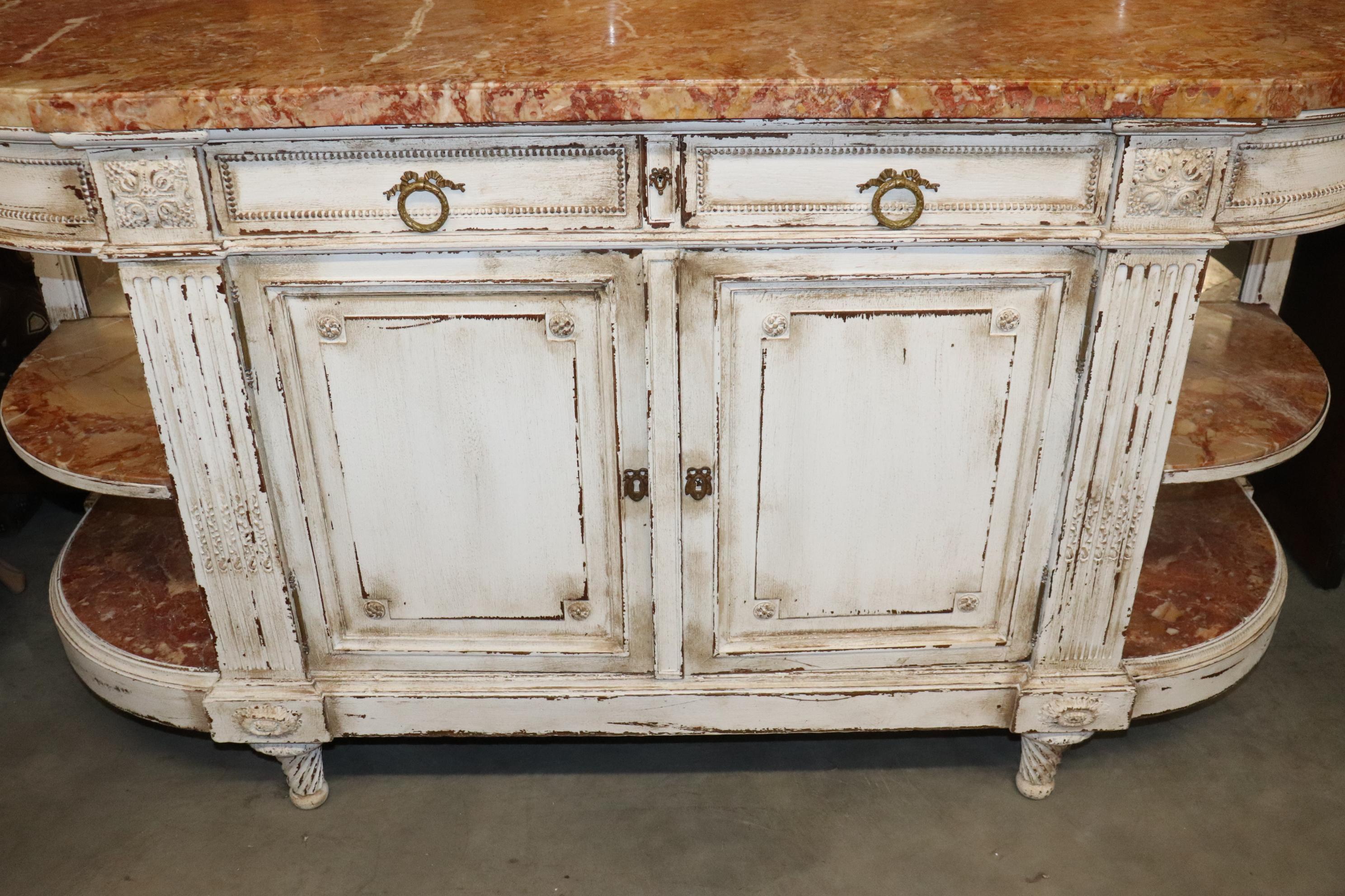 White Distressed Painted Directoire Grand Louis XVI French Sideboard Buffet 6