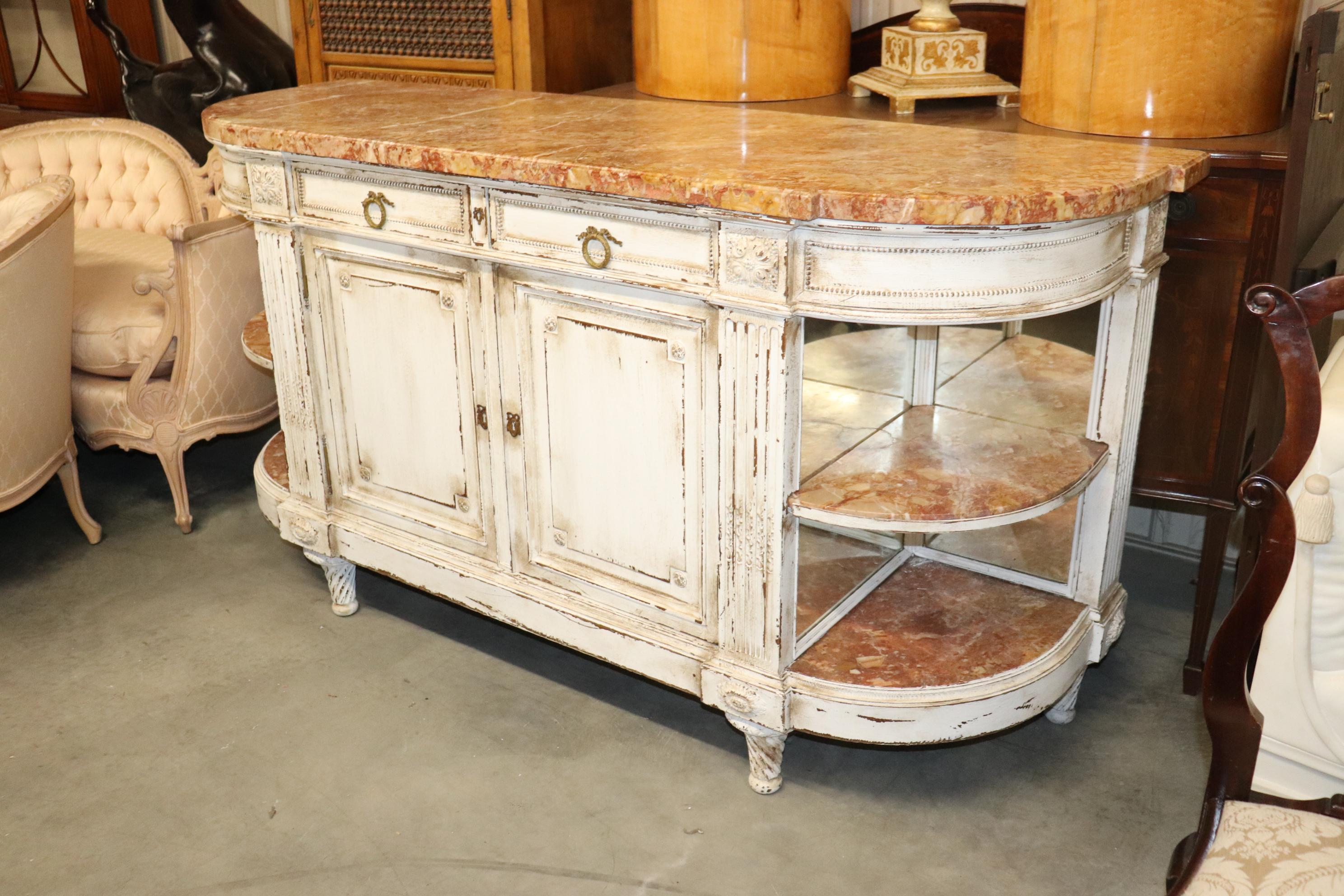 White Distressed Painted Directoire Grand Louis XVI French Sideboard Buffet In Good Condition In Swedesboro, NJ