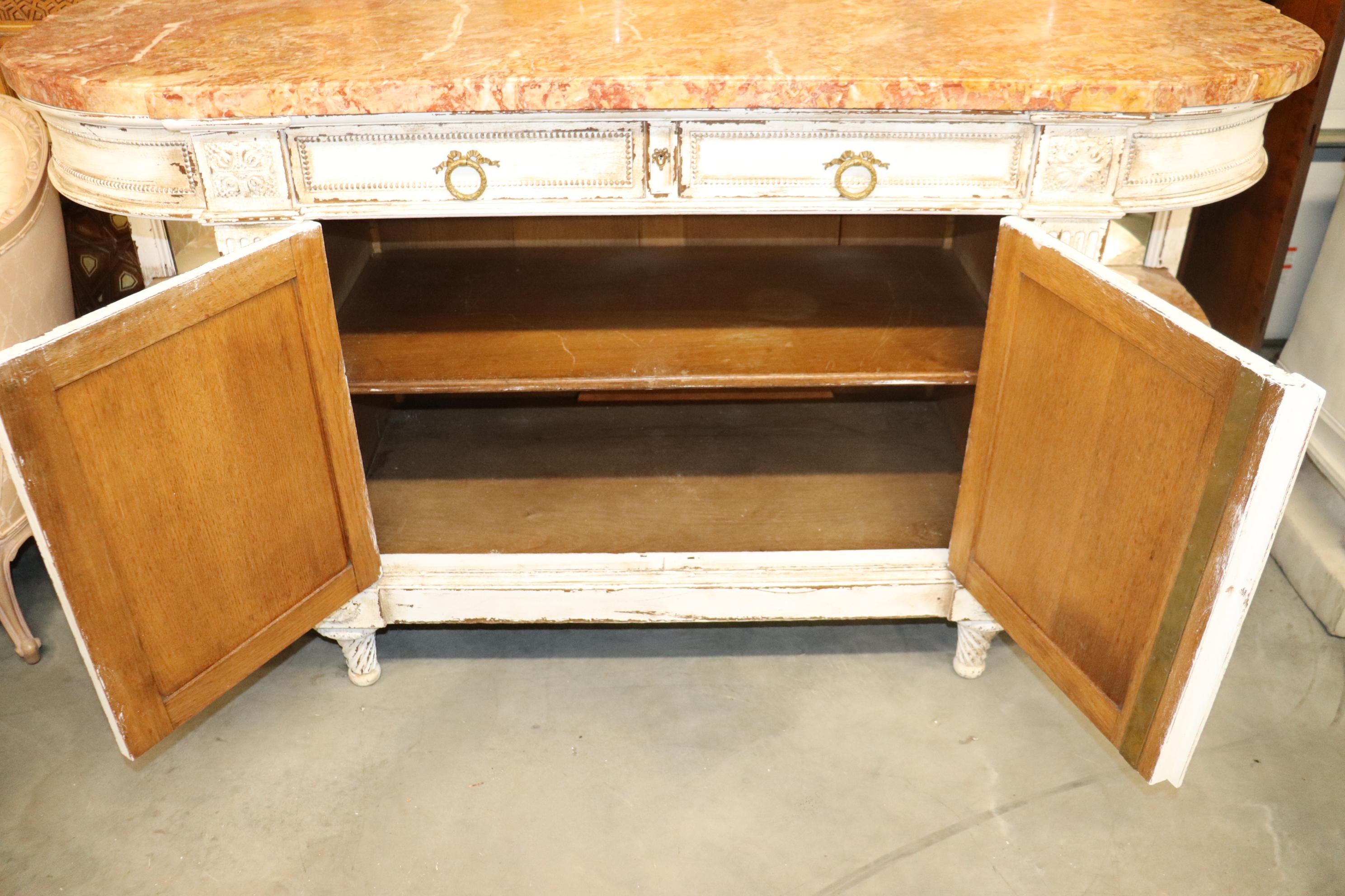 Late 19th Century White Distressed Painted Directoire Grand Louis XVI French Sideboard Buffet
