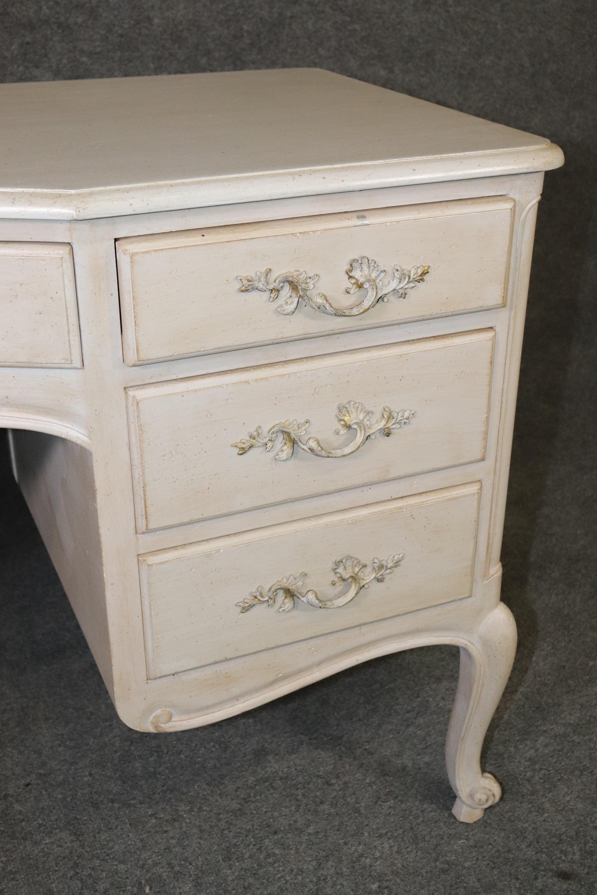 White Distressed Painted French Louis XV Style Ladies Vanity Writing Desk For Sale 6