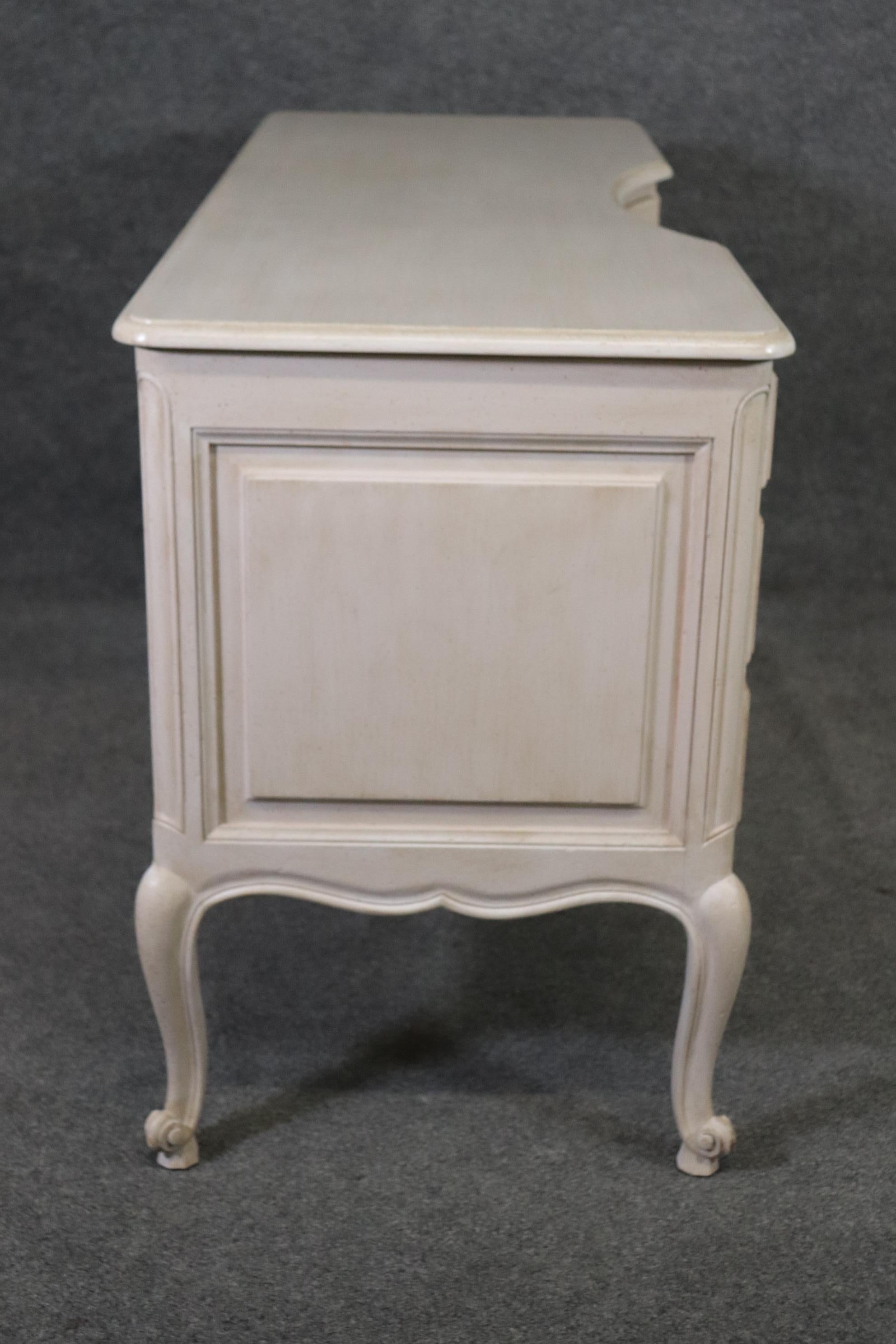 Walnut White Distressed Painted French Louis XV Style Ladies Vanity Writing Desk For Sale