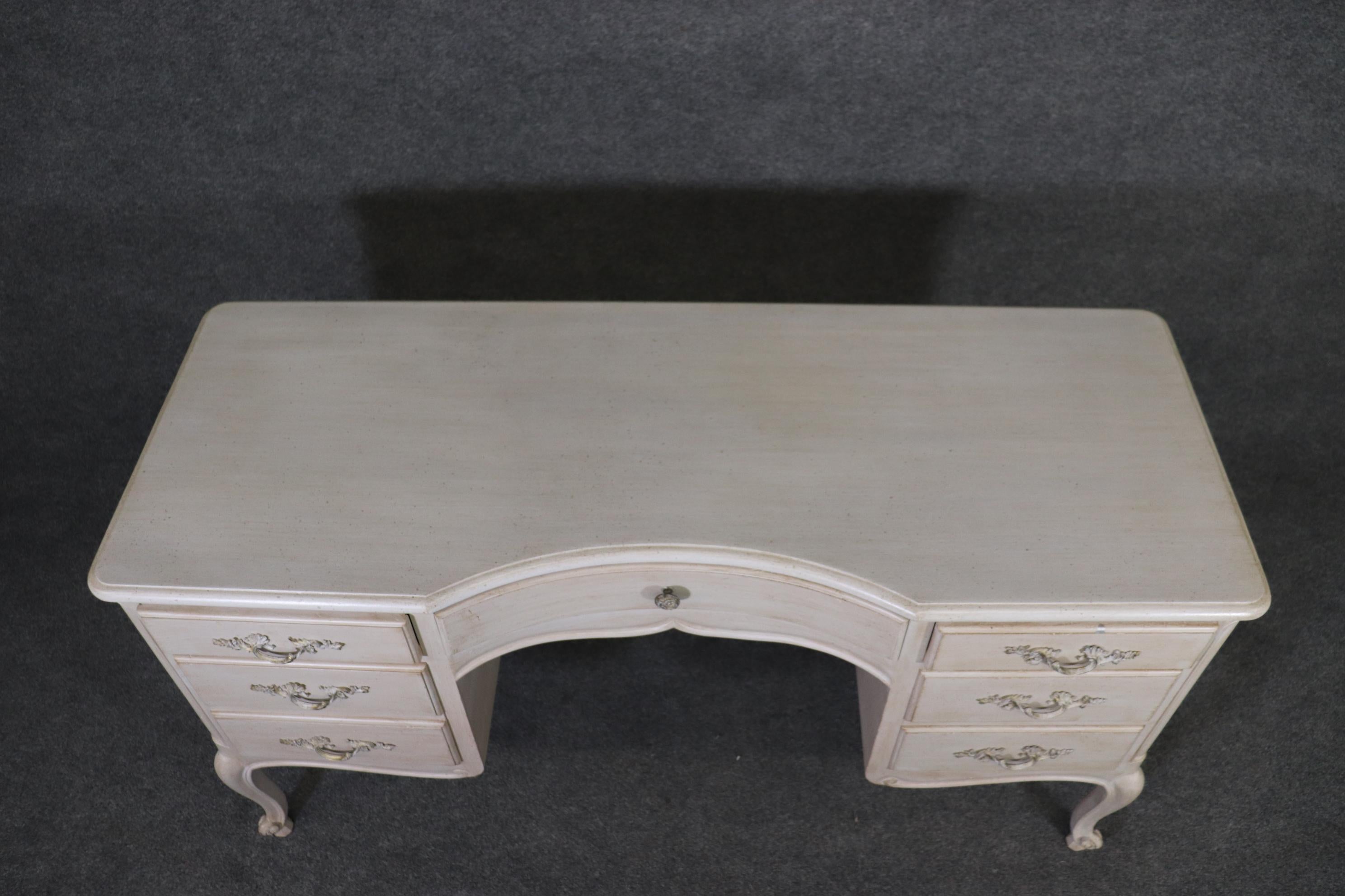 White Distressed Painted French Louis XV Style Ladies Vanity Writing Desk For Sale 1