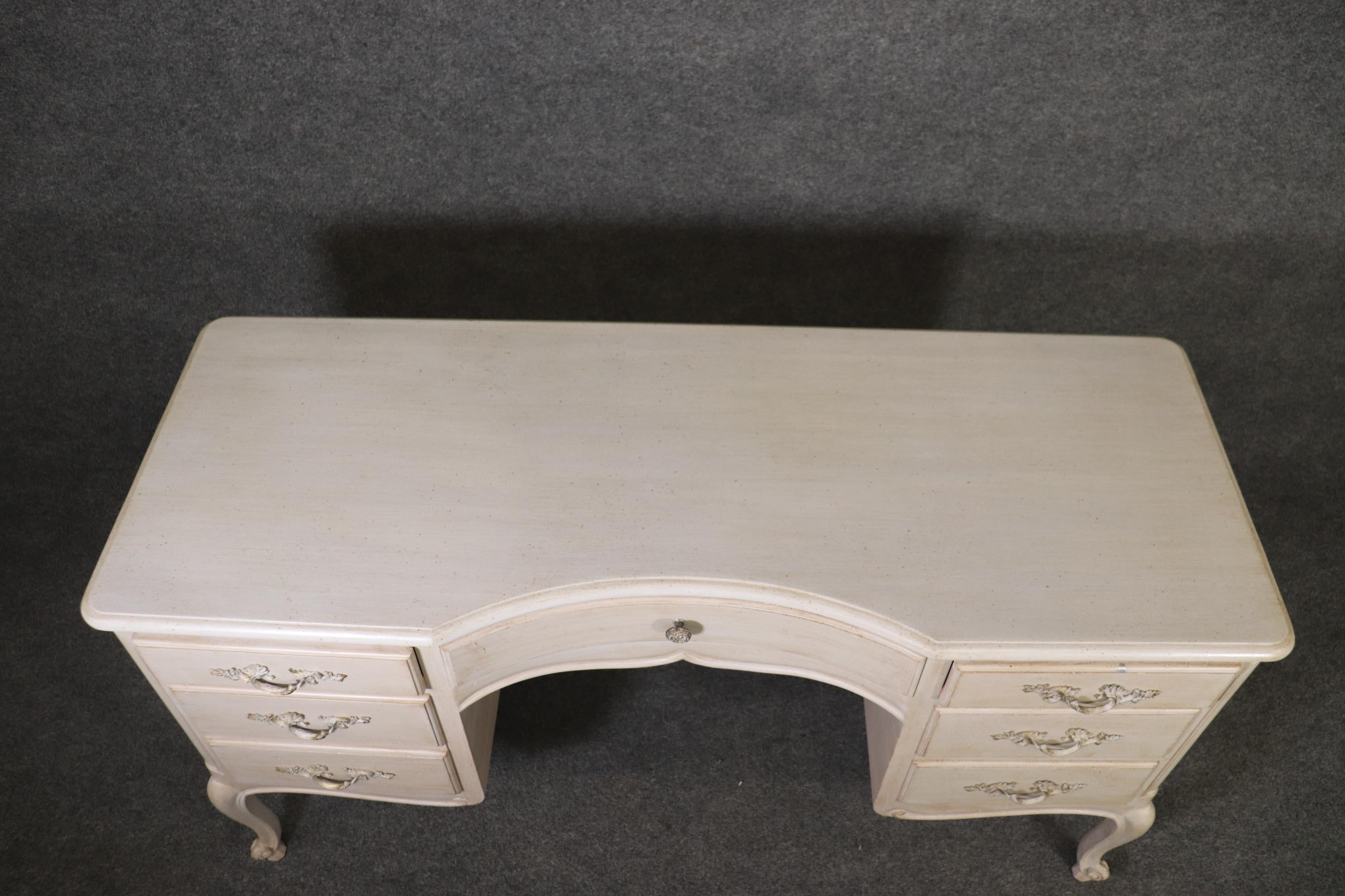 White Distressed Painted French Louis XV Style Ladies Vanity Writing Desk For Sale 1