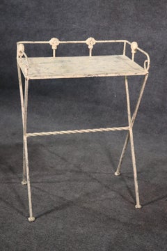 White Distressed Painted French MCM Plant Stand Serving Table Butler, circa 1950
