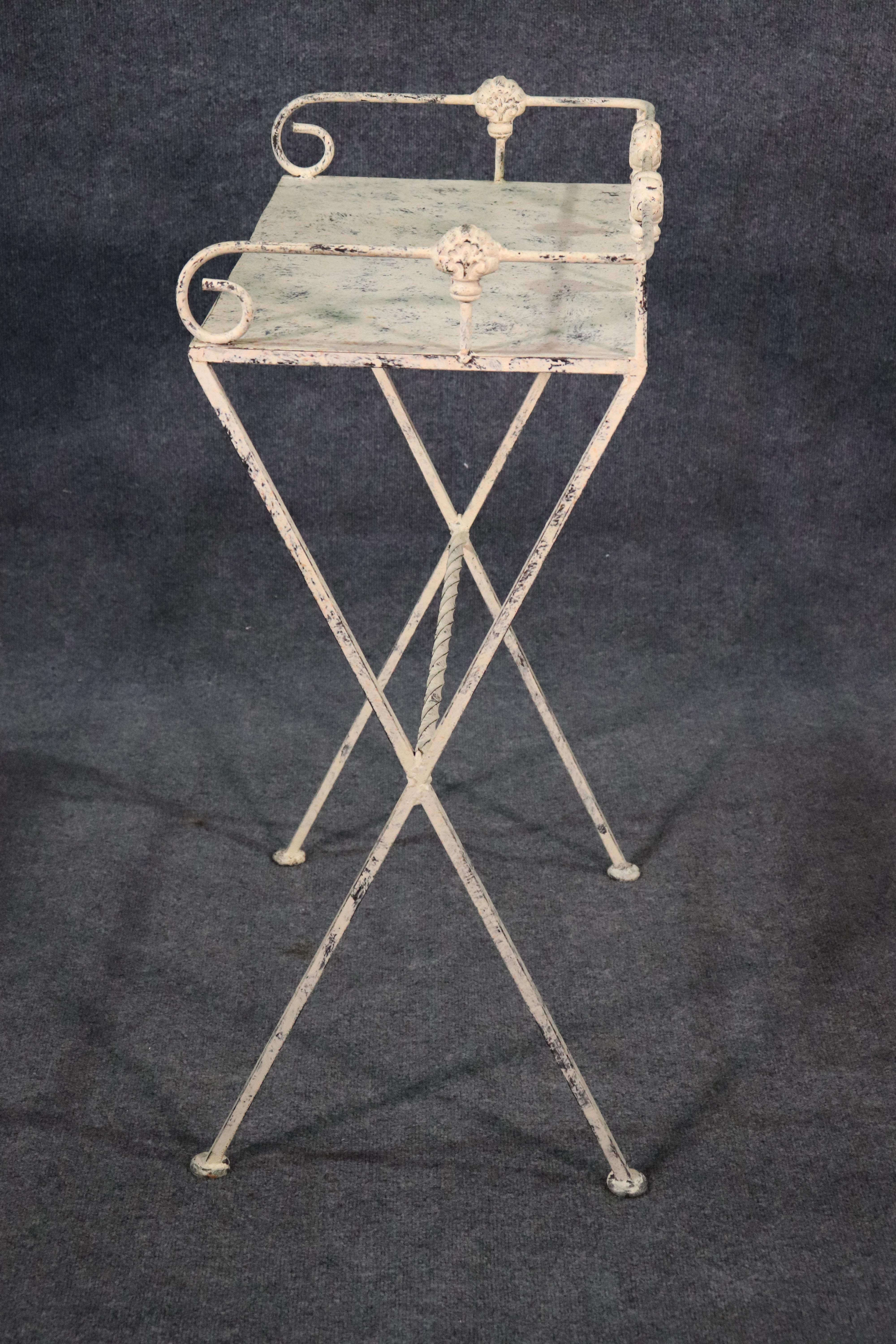 White Distressed Painted French MCM Plant Stand Serving Table Butler, circa 1950 In Good Condition In Swedesboro, NJ