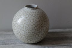 White Dots Large Porcelain Globe Vase with Shino Glaze
