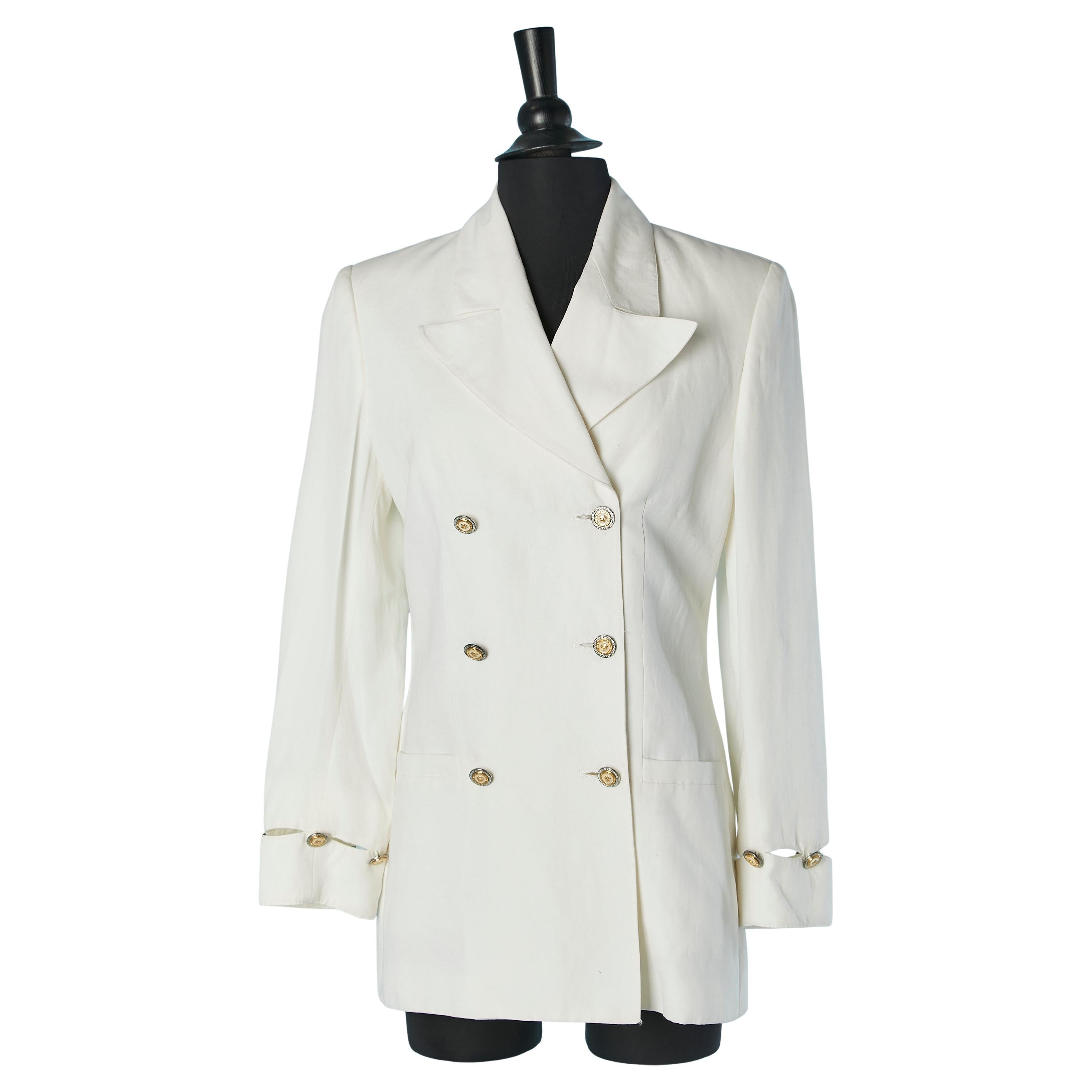 Giacca doppiopetto bianca con bottone Medusa VERSACE JEANS Couture