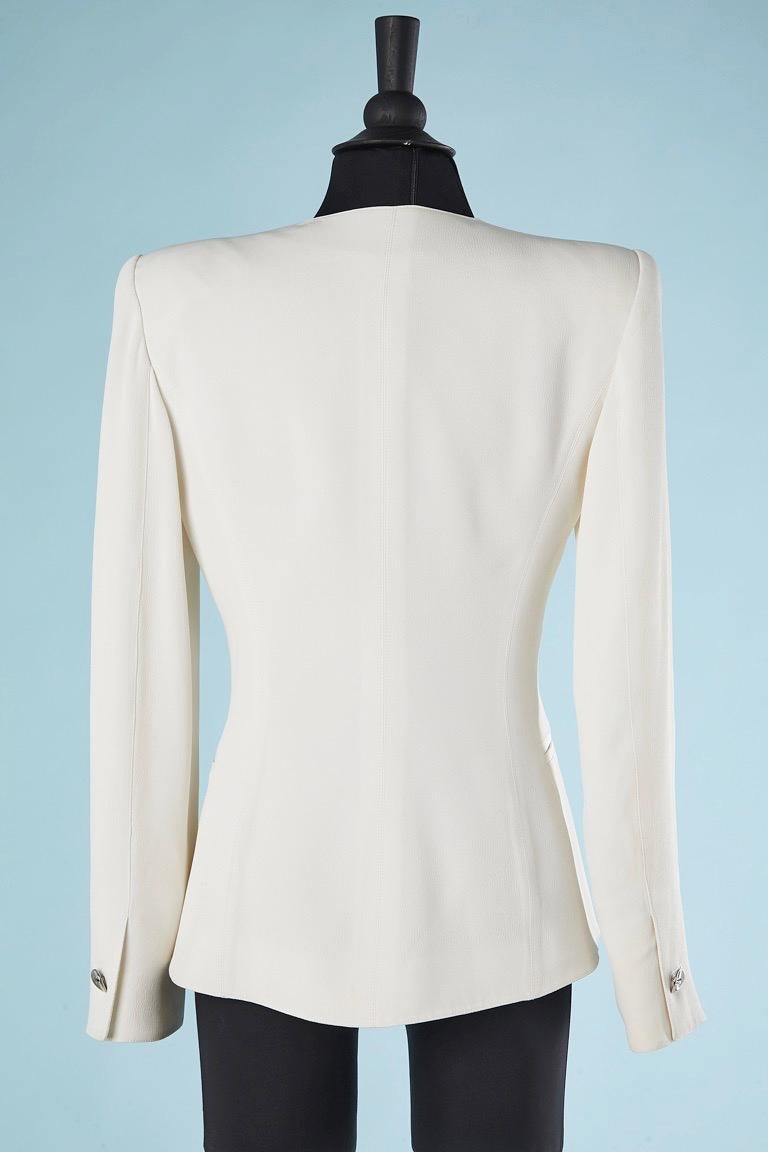 Women's White double-breasted jacket with silver metal buttons Claude Montana  For Sale