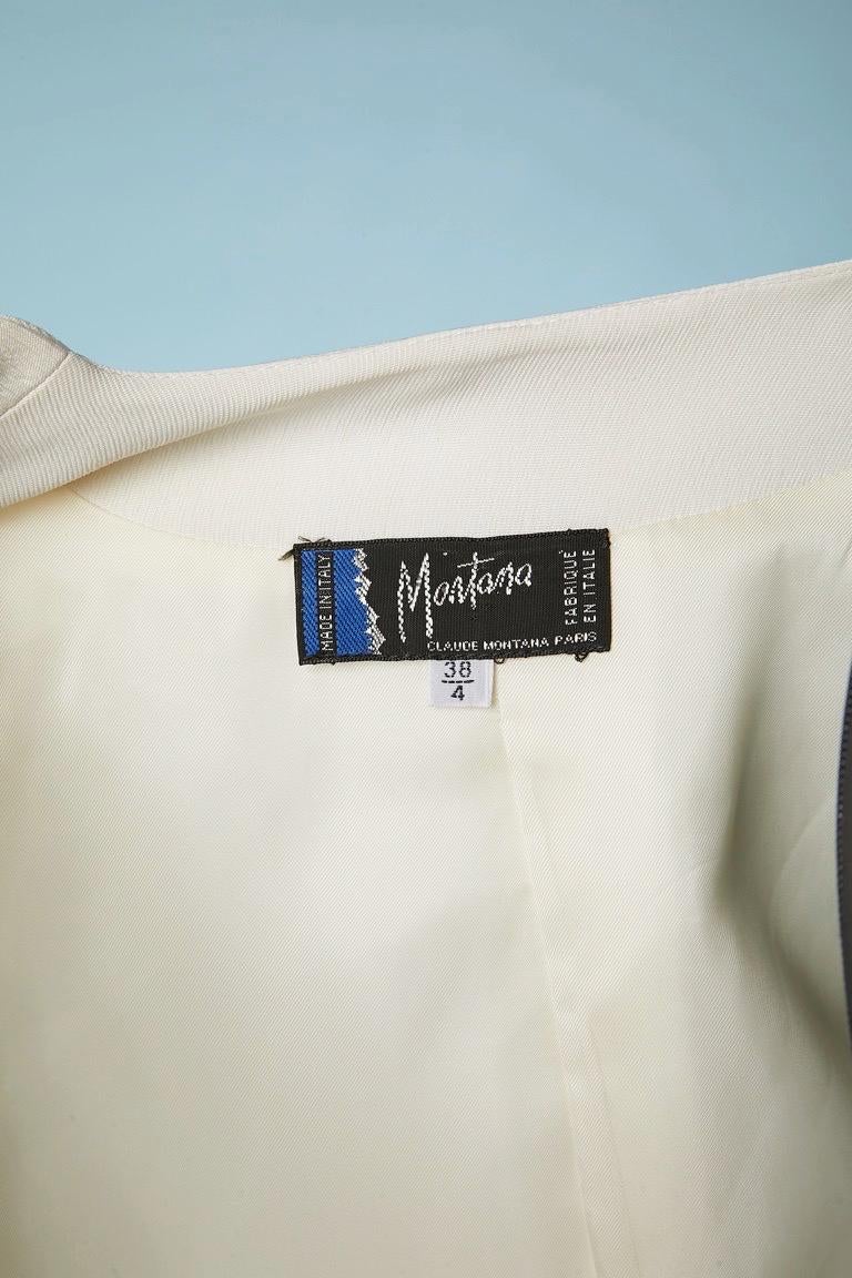 Chaqueta blanca cruzada con botones de metal plateado Claude Montana en venta 2