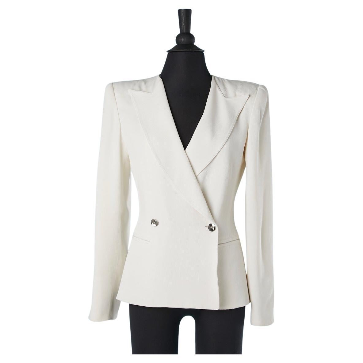 White double-breasted jacket with silver metal buttons Claude Montana  For Sale
