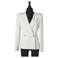 White double-breasted jacket with silver metal buttons Claude Montana 