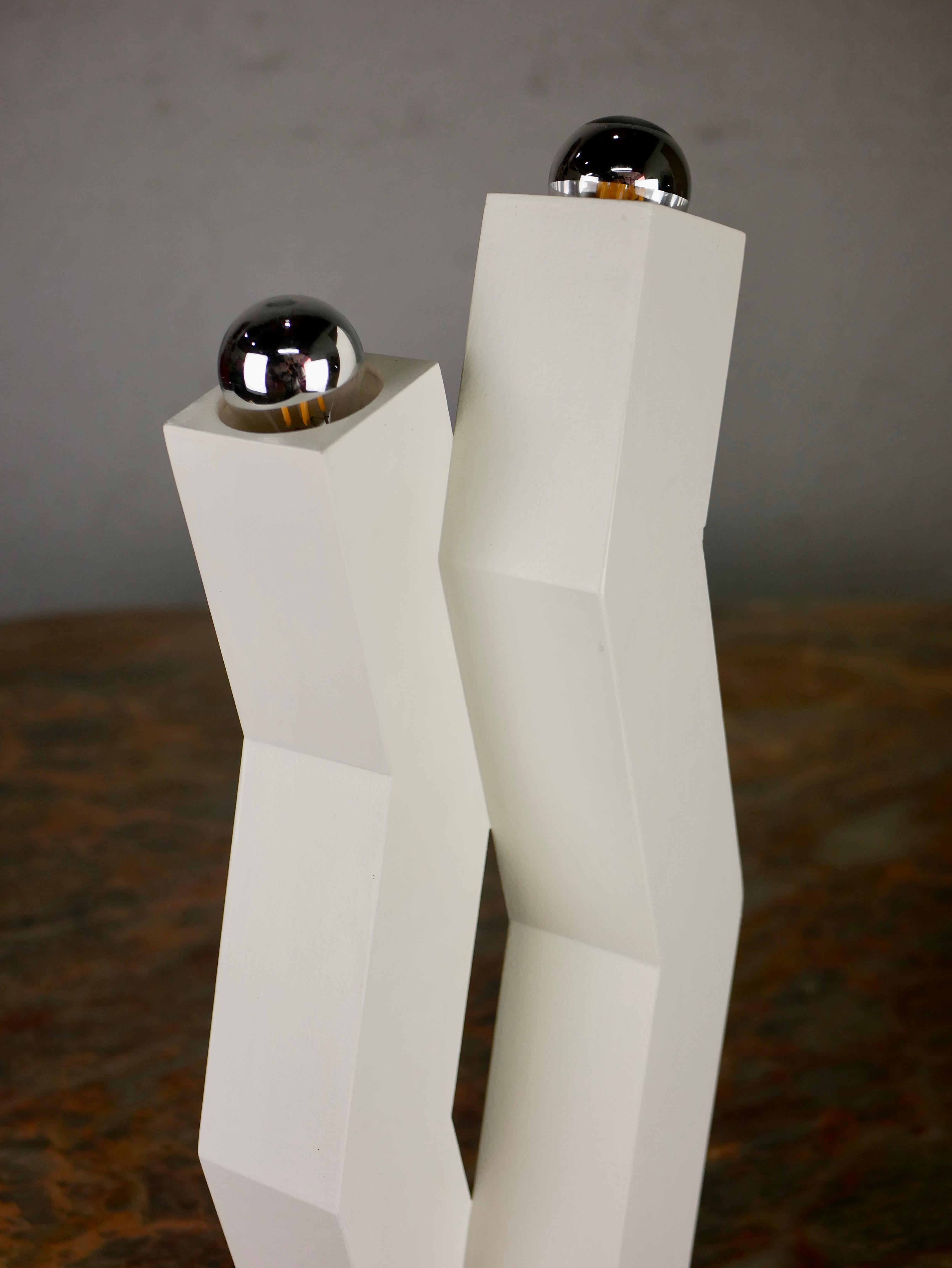 White Double Headed Handcrafted Lamp from the 1980s, Italy 4