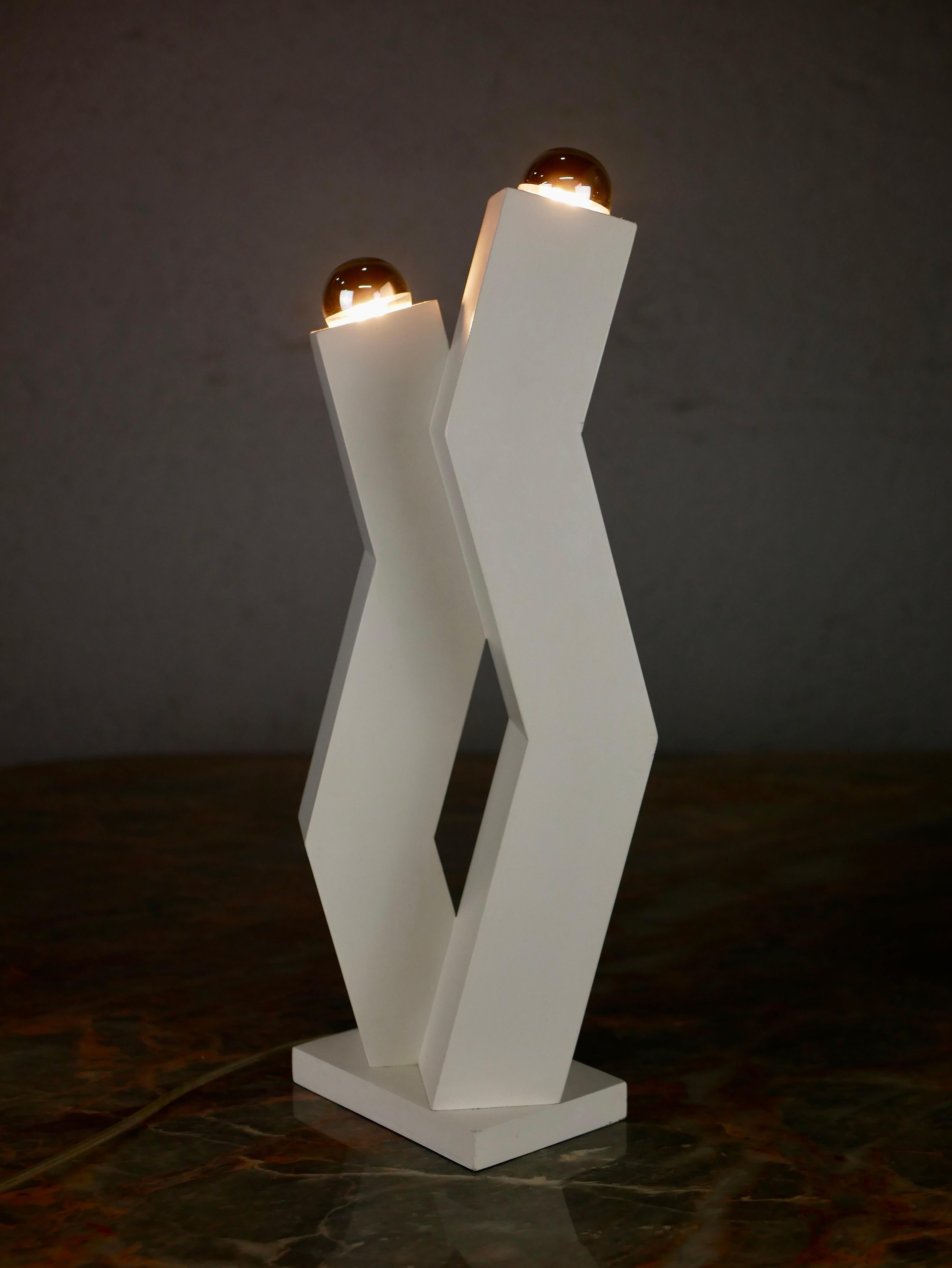 White Double Headed Handcrafted Lamp from the 1980s, Italy 7