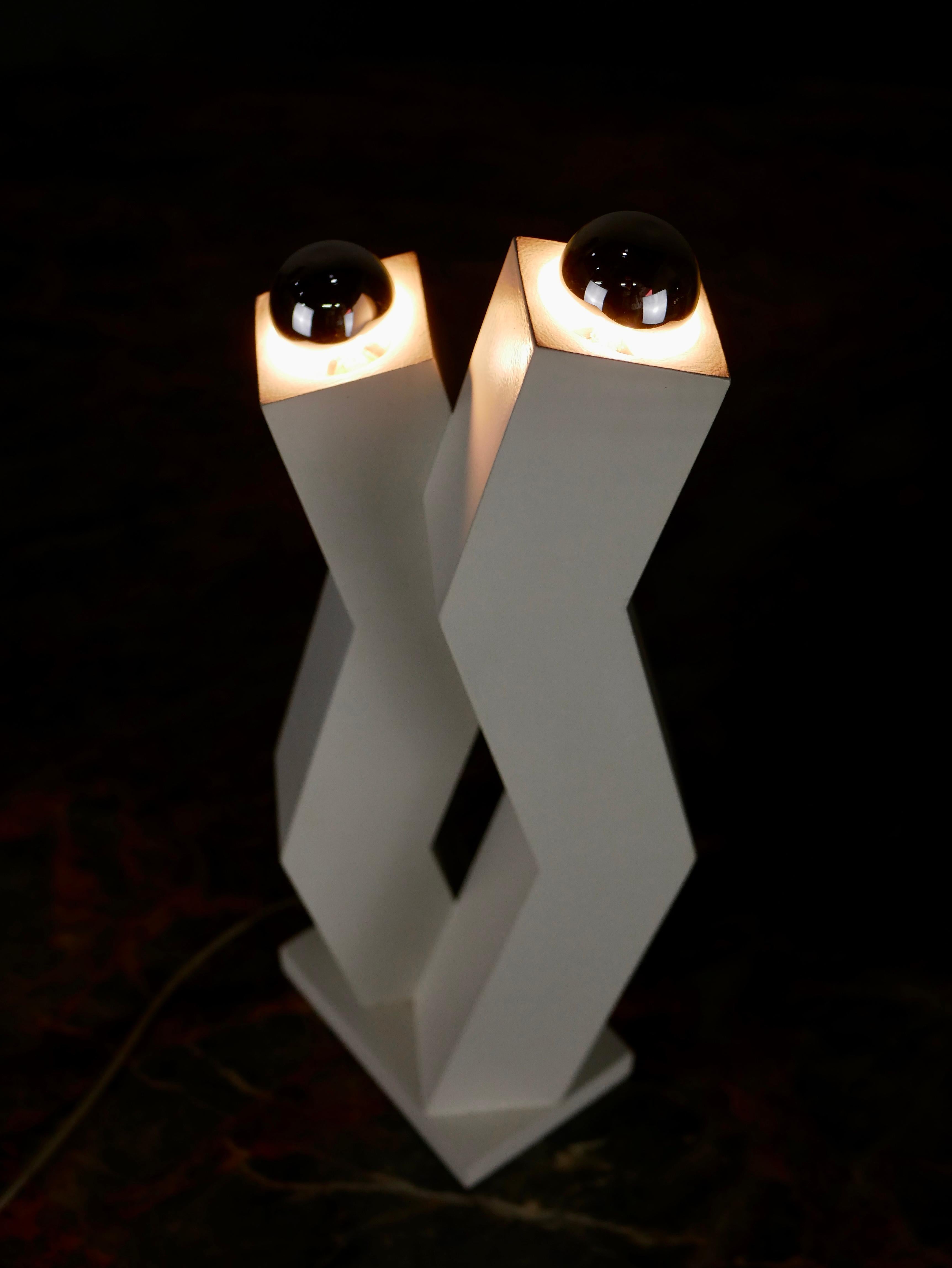 White Double Headed Handcrafted Lamp from the 1980s, Italy 8