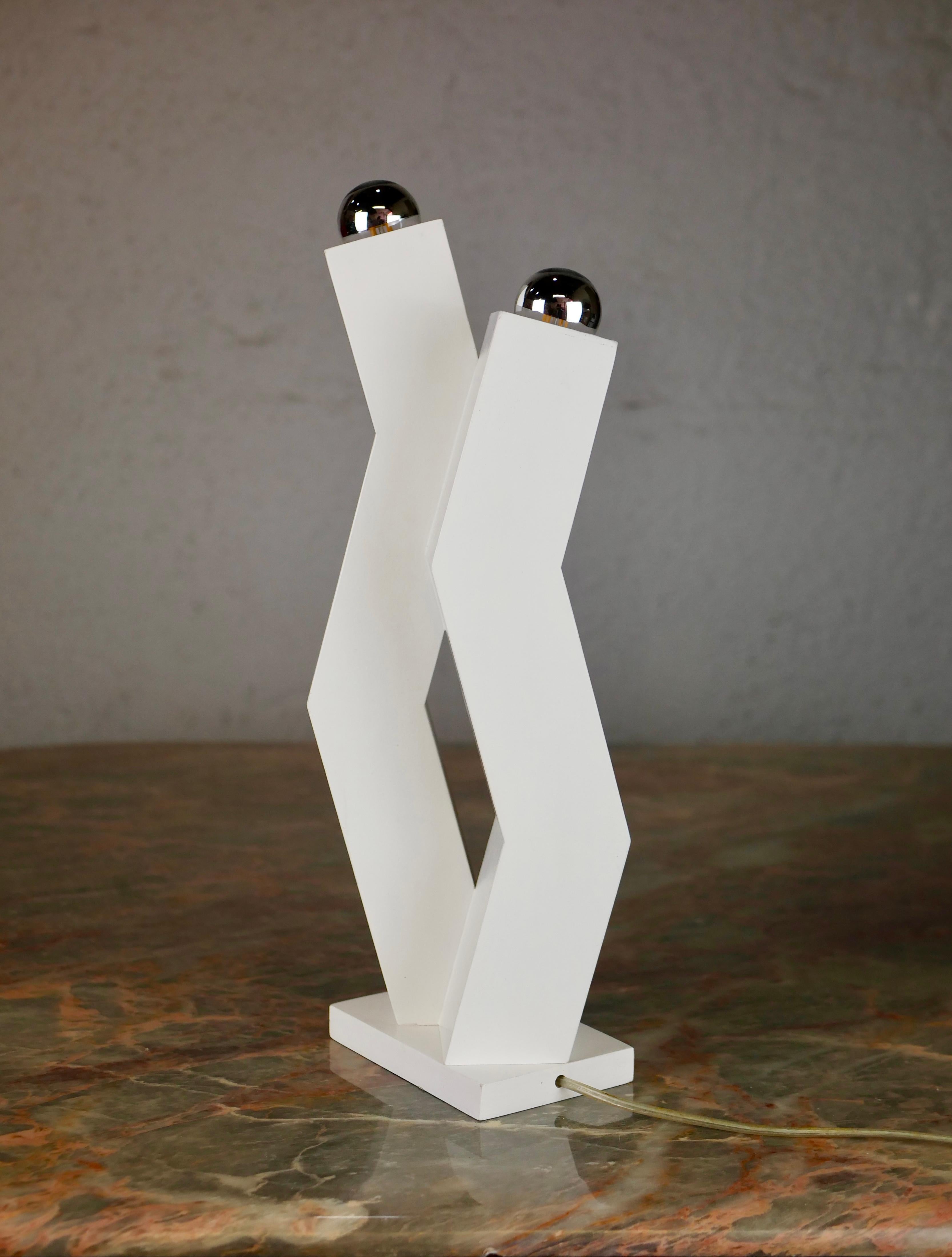 Late 20th Century White Double Headed Handcrafted Lamp from the 1980s, Italy