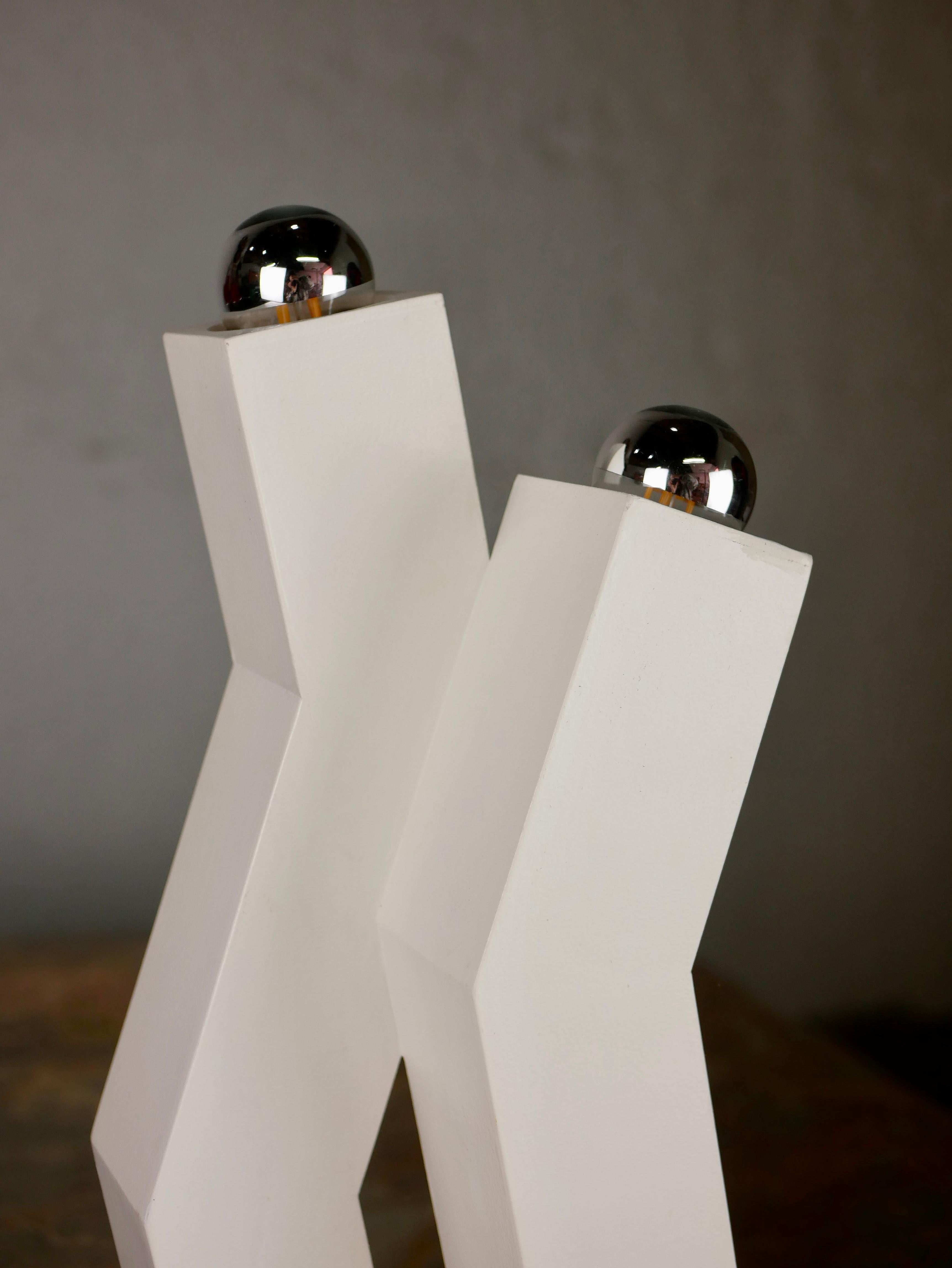 White Double Headed Handcrafted Lamp from the 1980s, Italy 1