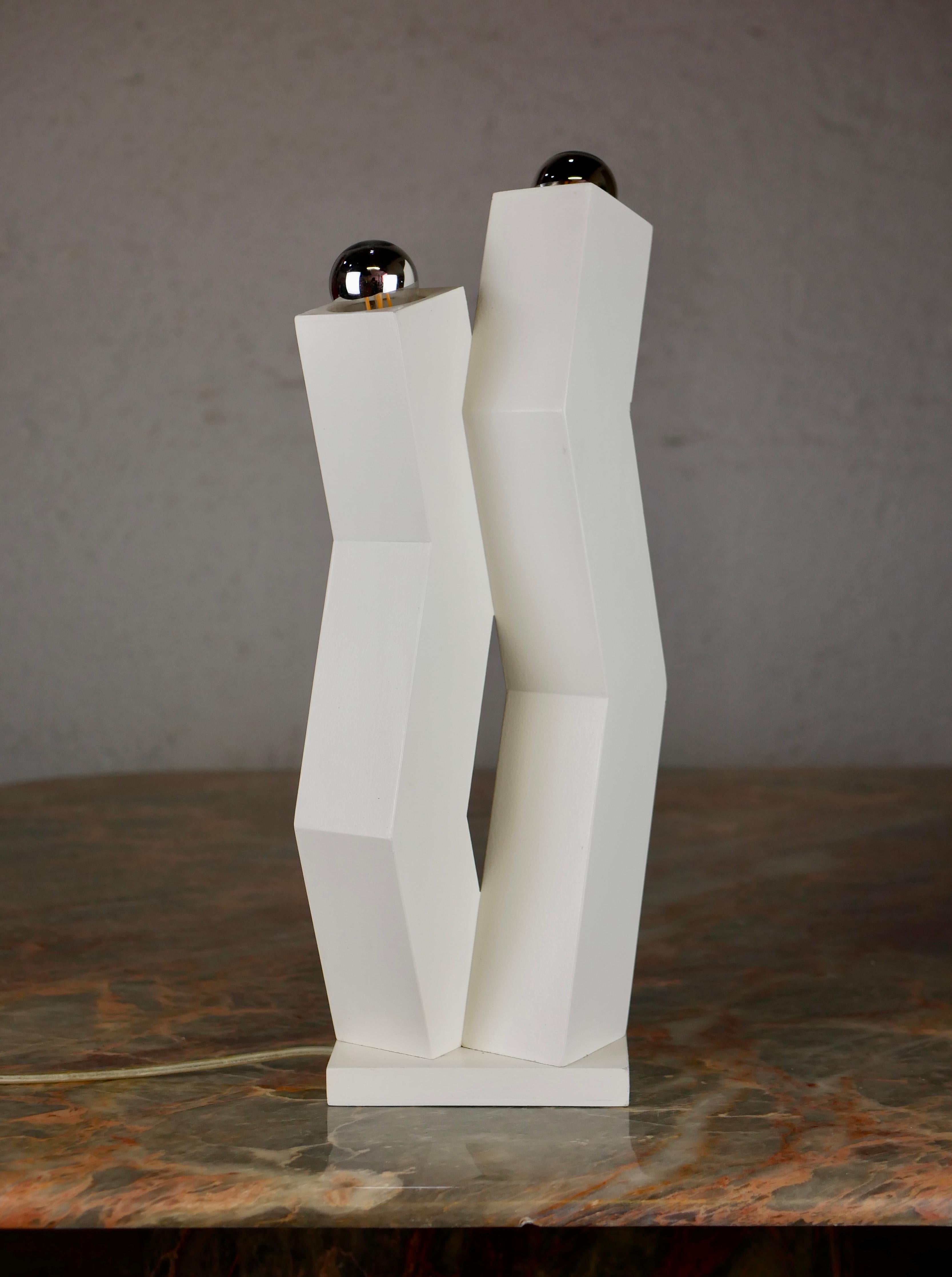White Double Headed Handcrafted Lamp from the 1980s, Italy 3