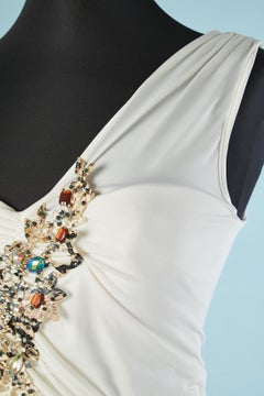 White draped and asymmetrical cocktail dress with beadwork Roberto Cavalli