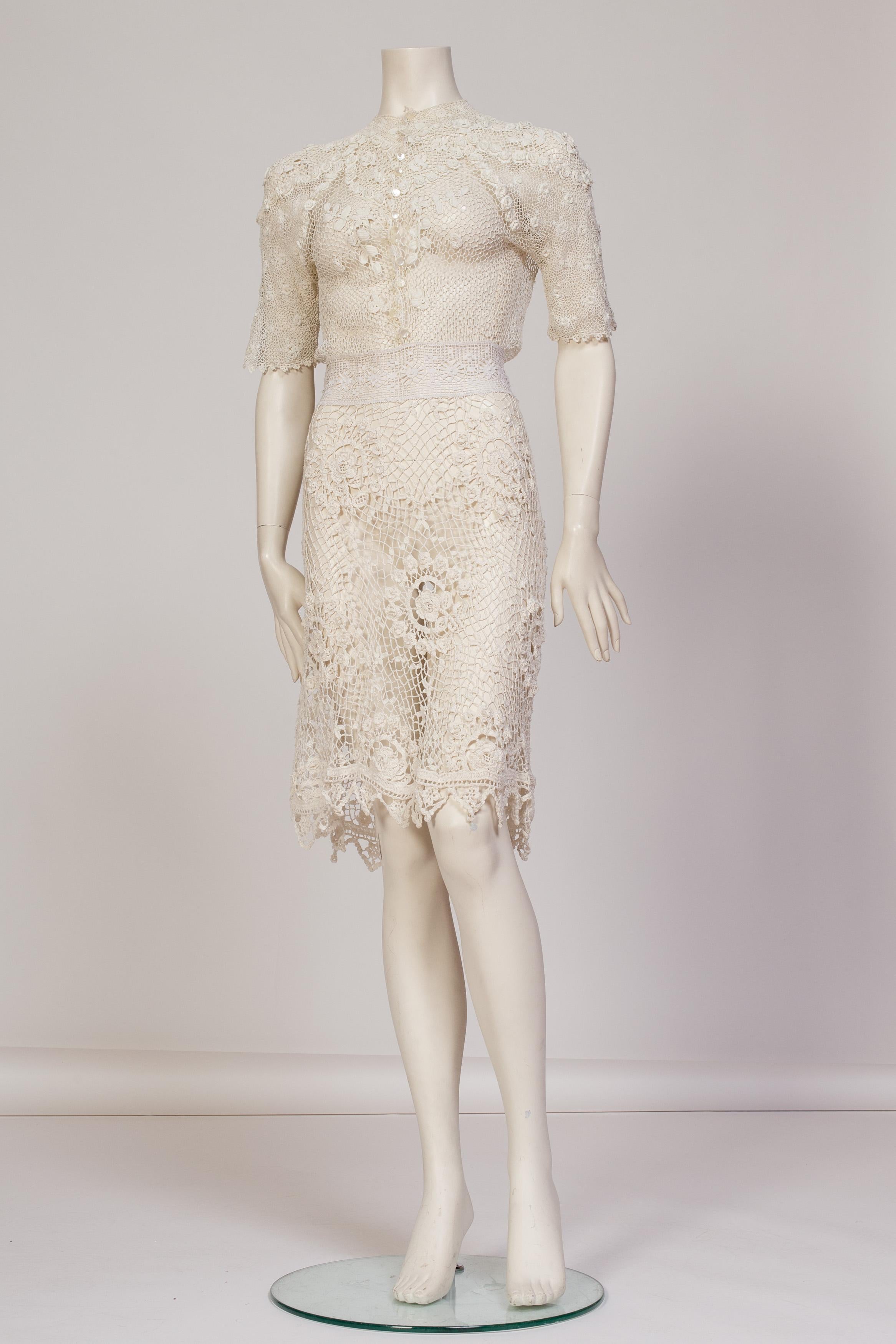 White Dress Made from Antique Irish Crochet & Edwardian Lace
