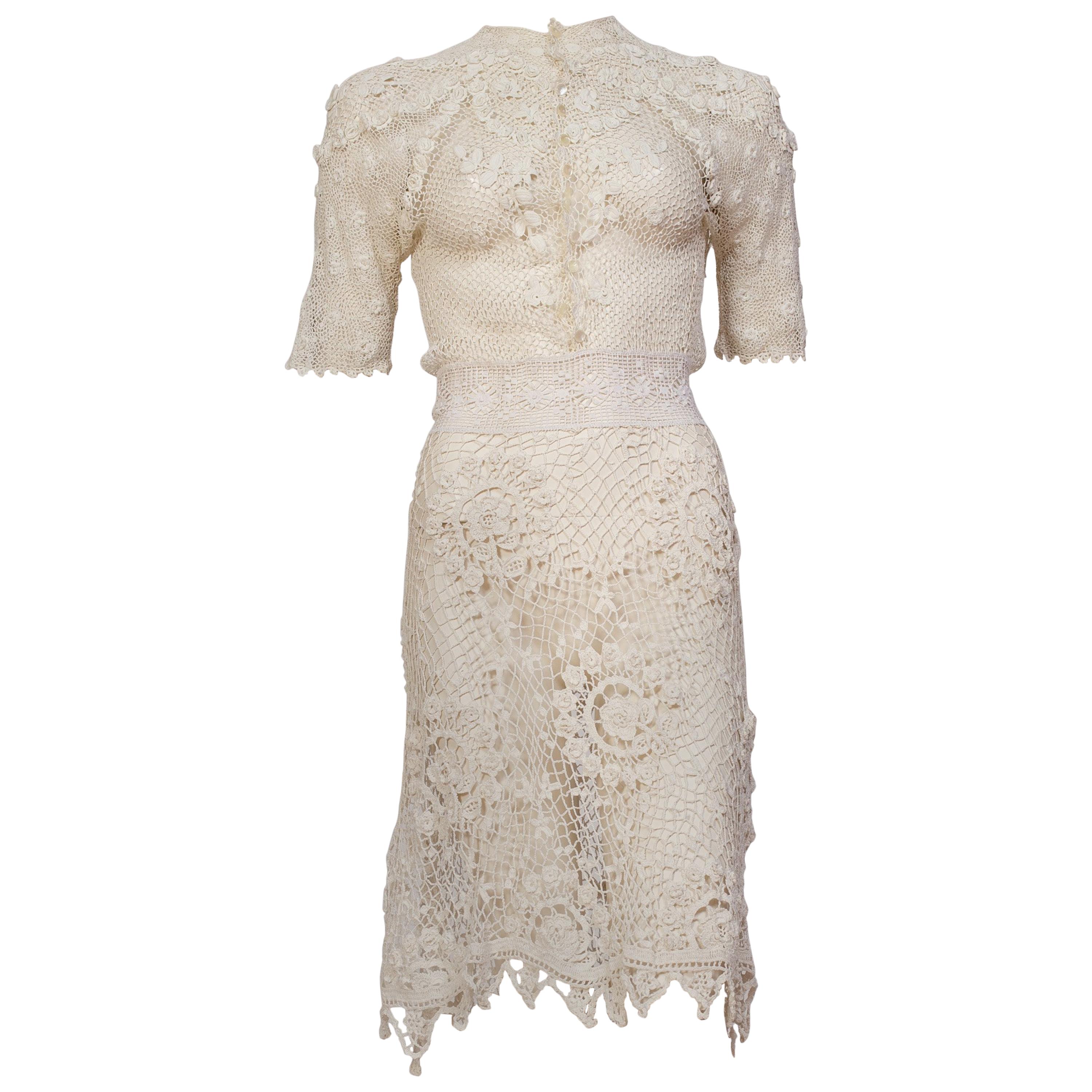 White Dress Made from Antique Irish Crochet 
Edwardian Lace