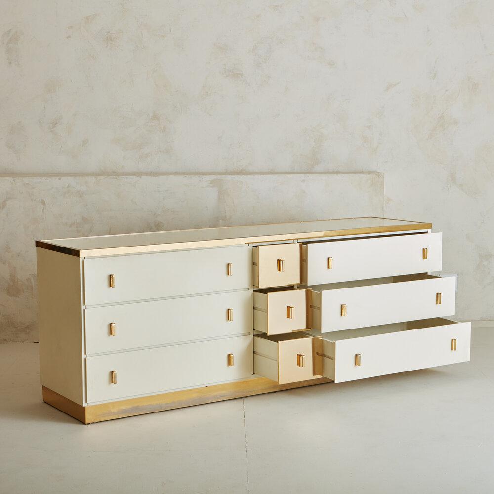 Mid-Century Modern White Dresser With Brass Details by Luciano Frigerio for Frigerio DI Desio
