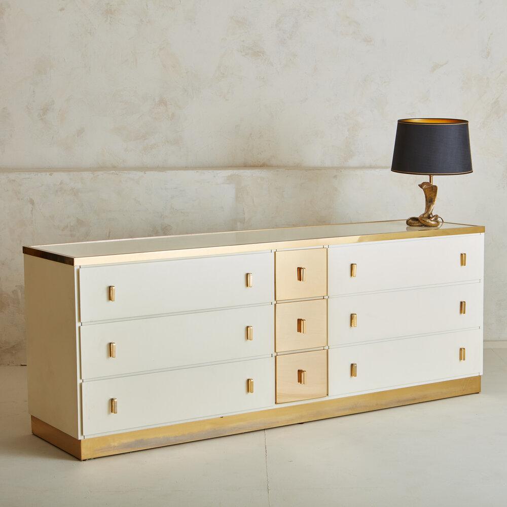 Italian White Dresser With Brass Details by Luciano Frigerio for Frigerio DI Desio