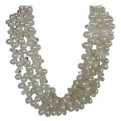 White Drop Cultured Pearls Rock Crystal 925 Sterling Silver Clasp Necklace
