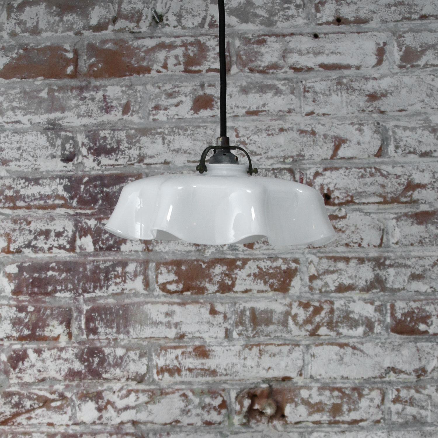 White Dutch Opaline Glass Shades Pendants 1