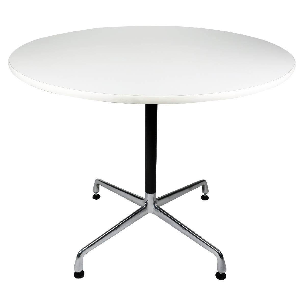 From Ray & Charles Eames’ iconic Aluminum Group collection for Herman Miller, this timeless Mid-Century Modern Classic is as much at home in a breakfast nook as in an office. With a 36” top, this is perfect for apartments and other smaller