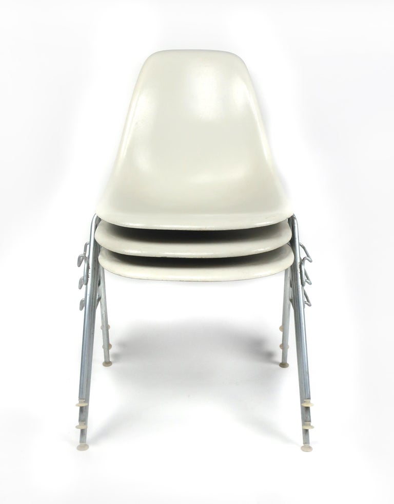 White Eames Stacking Chairs for Herman Miller, Set of Three at 1stDibs
