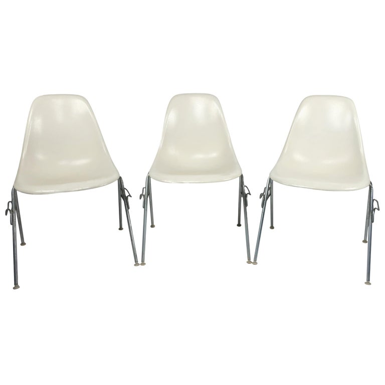 White Eames Stacking Chairs For Herman Miller Set Of Three At 1stdibs