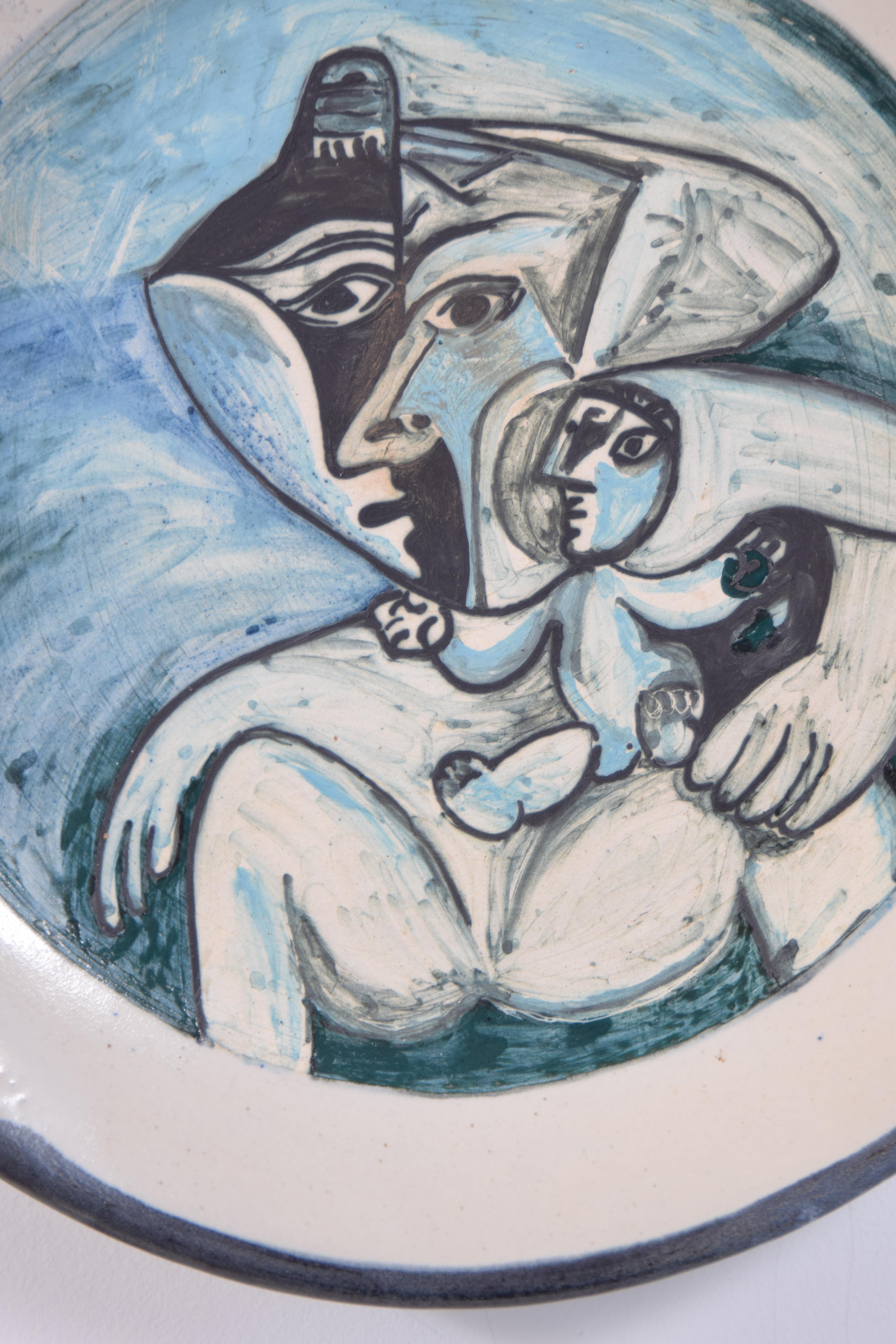 Mid-Century Modern White Earthenware Charger Signed Picasso For Sale