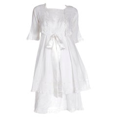 White Edwardian Tiered Vintage Lawn Dress With Lace & Satin Ribbon