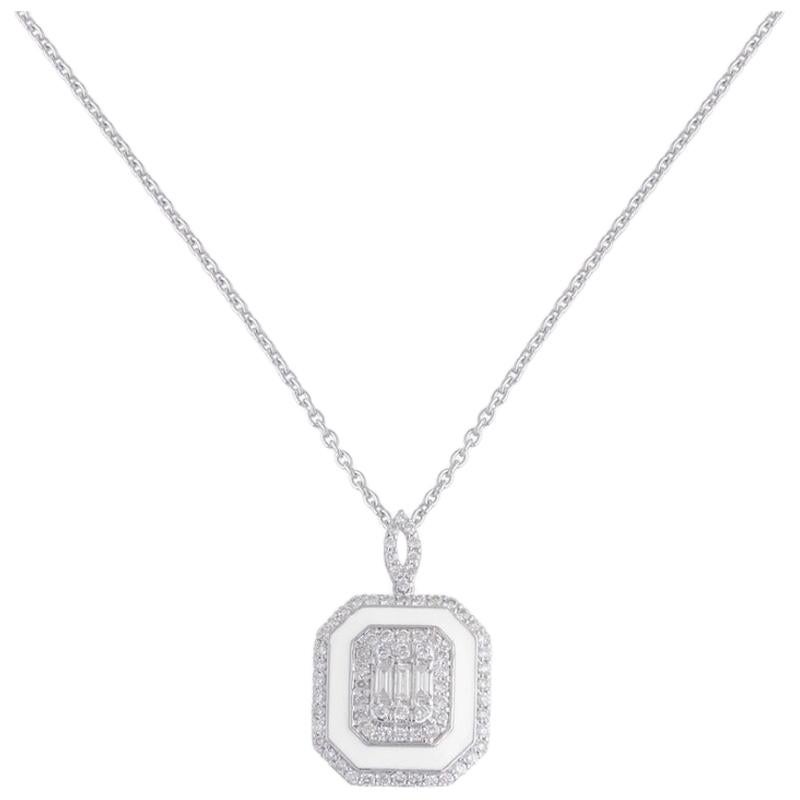 Collier pendentif en or 14 carats avec émail blanc et diamants