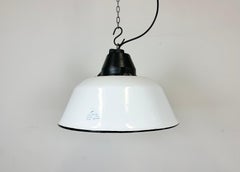 White Enamel and Cast Iron Industrial Pendant Light , 1960s