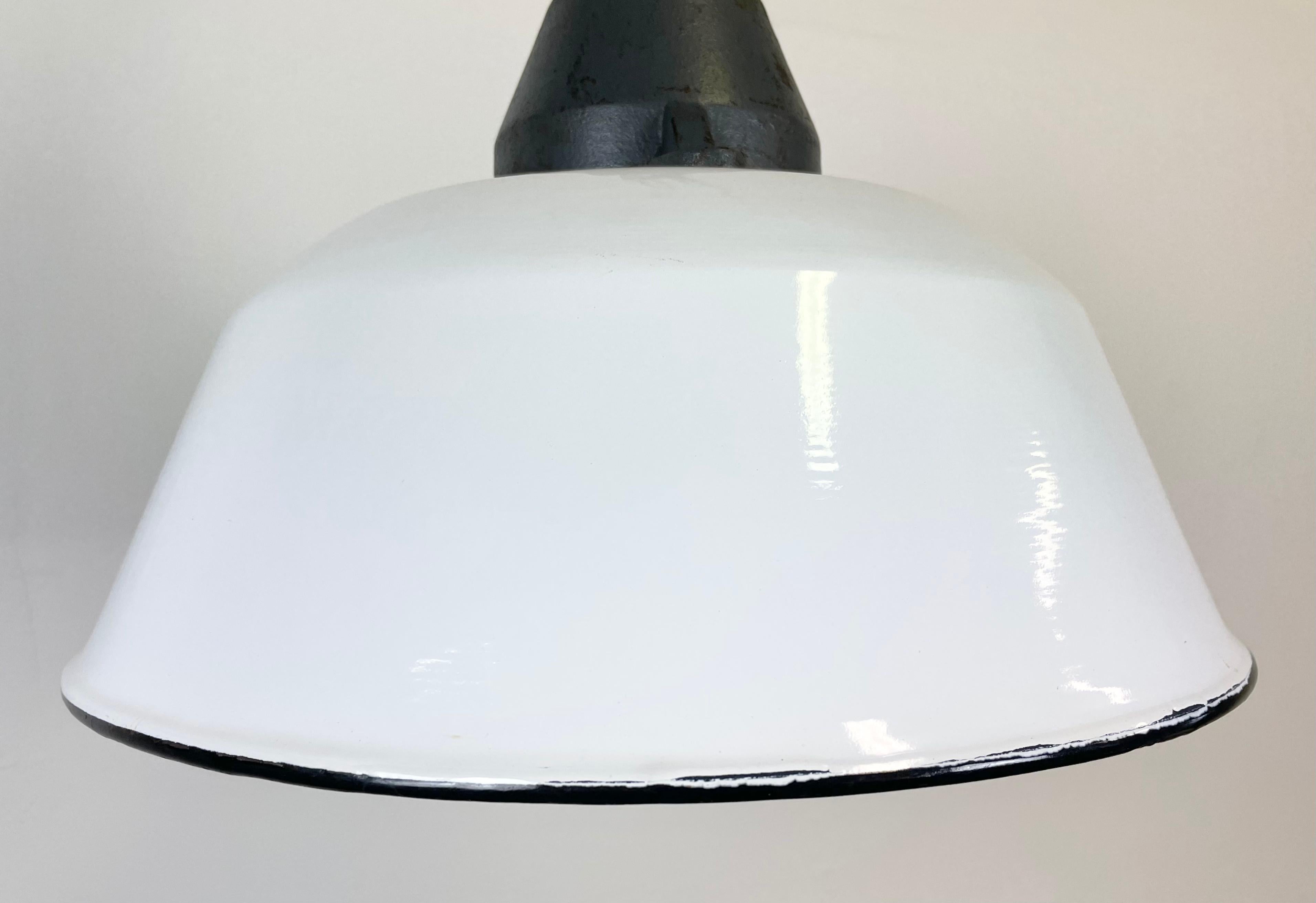 20th Century White Enamel and Cast Iron Industrial Pendant Light, 1960s For Sale
