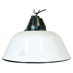 Retro White Enamel and Cast Iron Industrial Pendant Light , 1960s